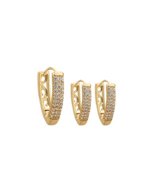 Taşlı Gold Üçlü Küpe Seti
