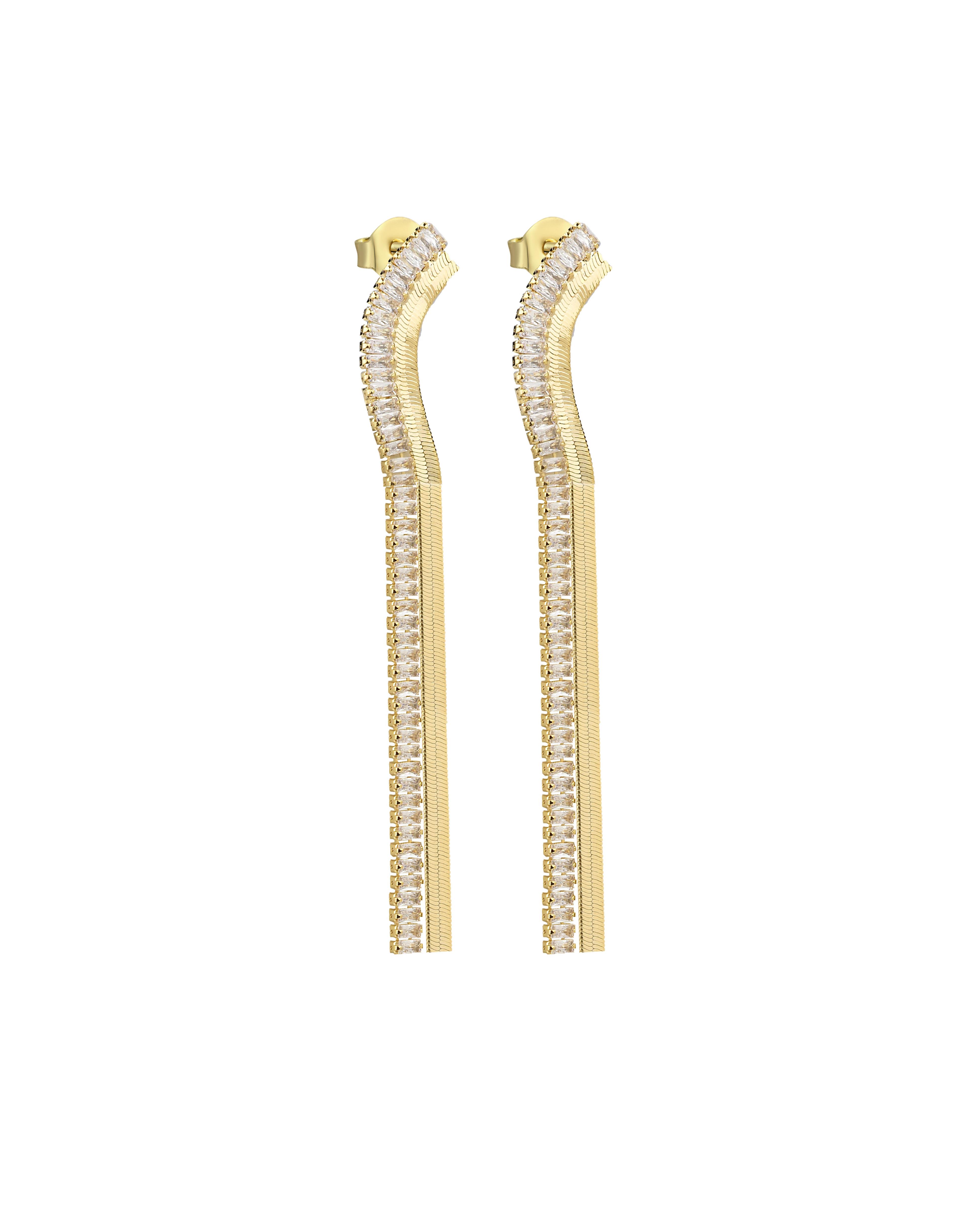 Gold Taşlı Sallantılı Küpe