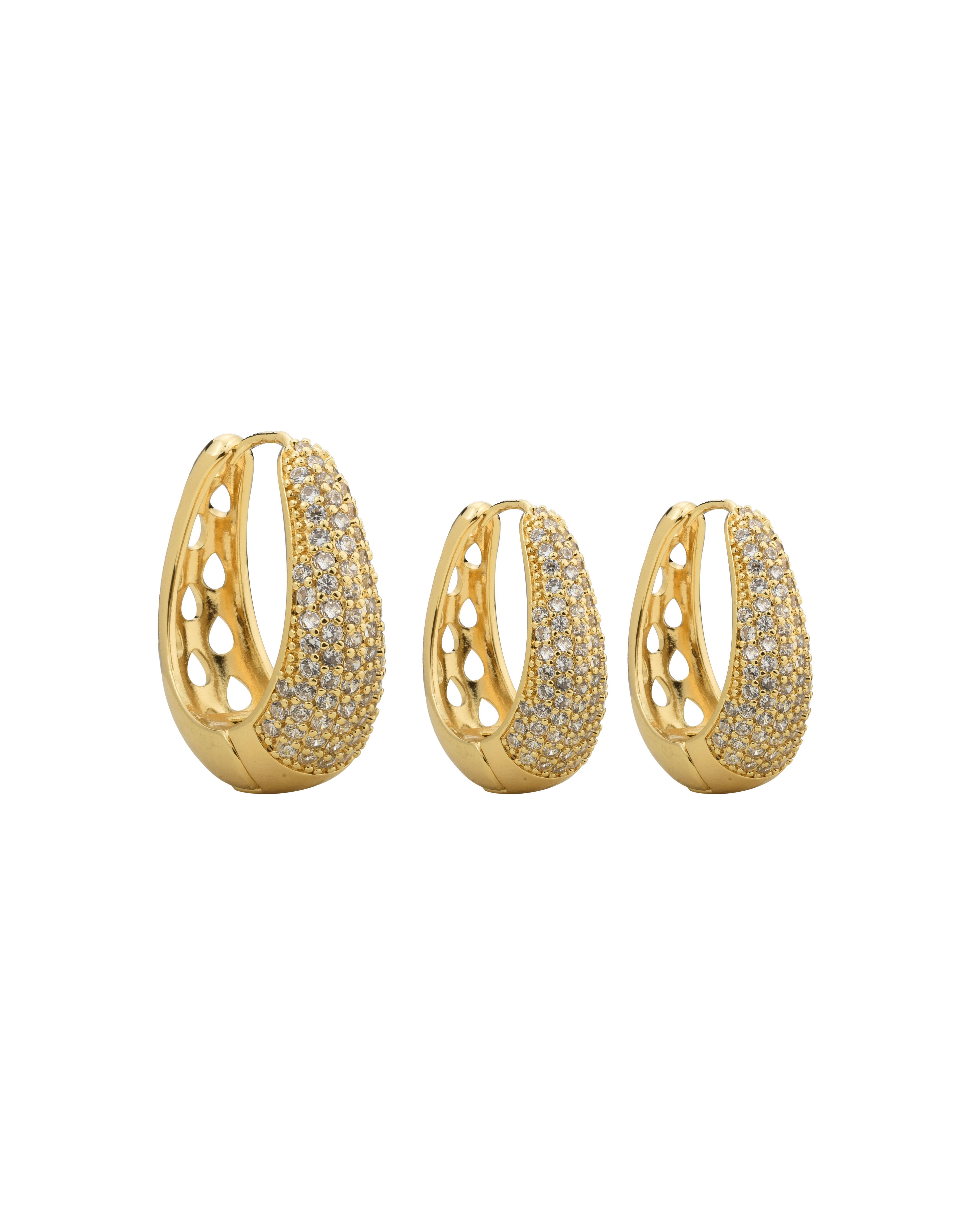 Gold Taşlı Üçlü Halka Küpe