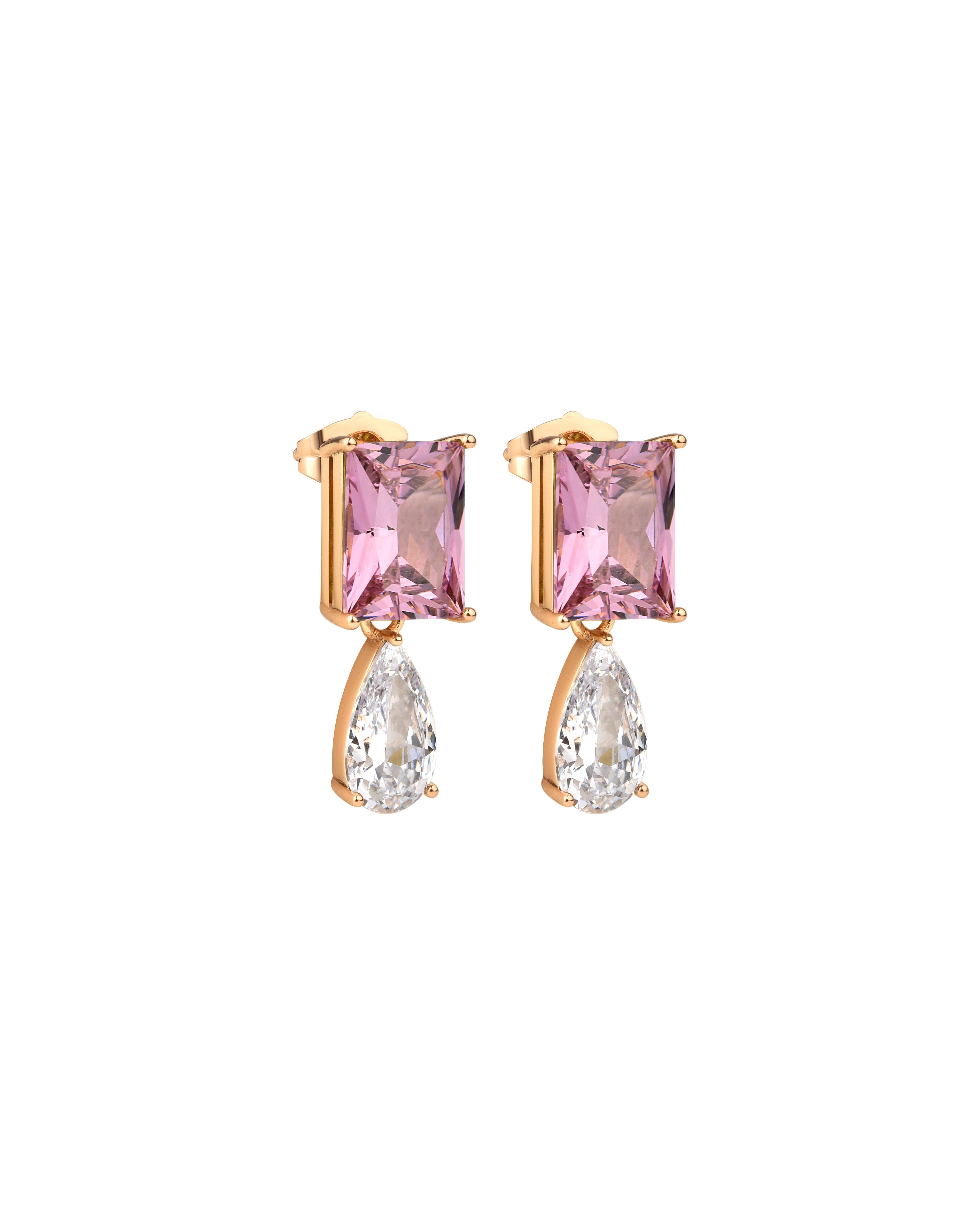 Pembe Taşlı Kristal Küpe
