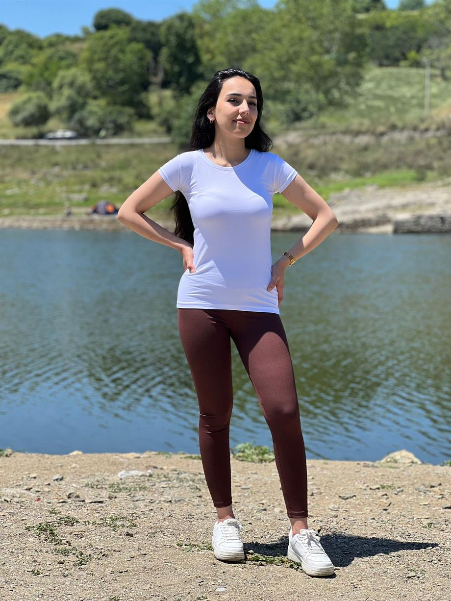 Bisiklet Yaka Kısa Kollu Basic Tshırt Beyaz