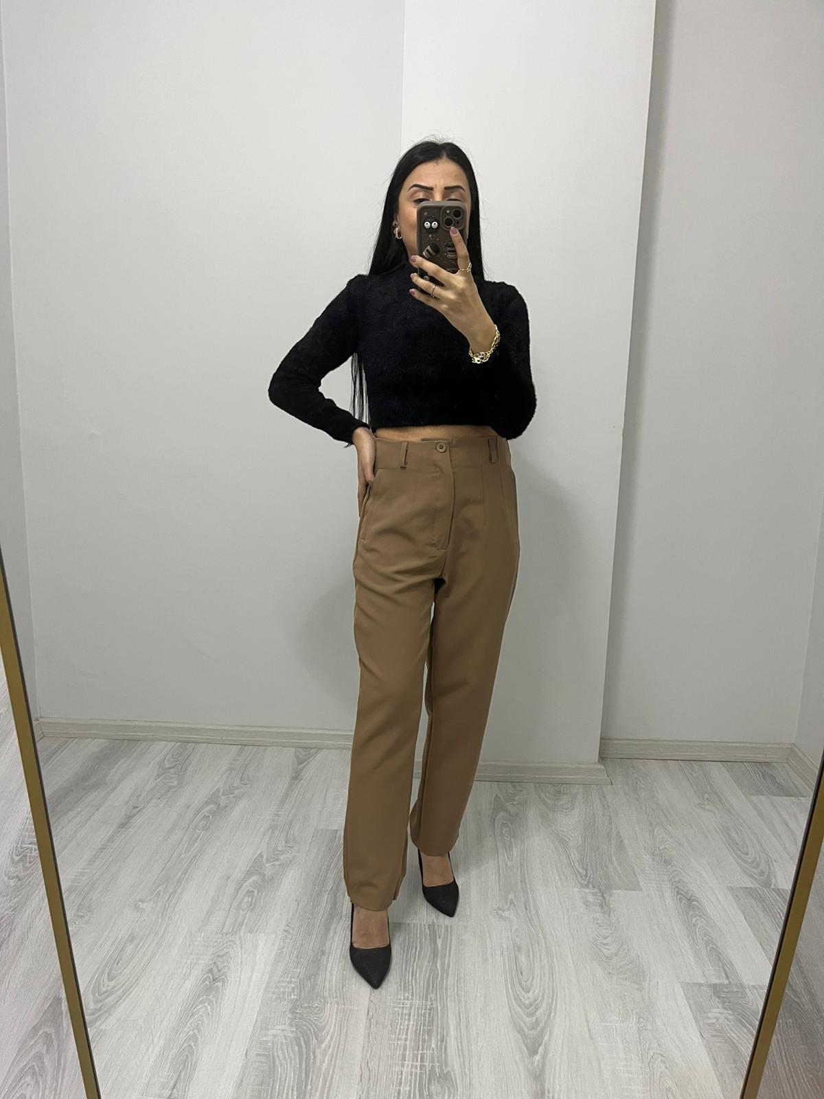 Double Kumaş Pileli Pantolon Kahverengi