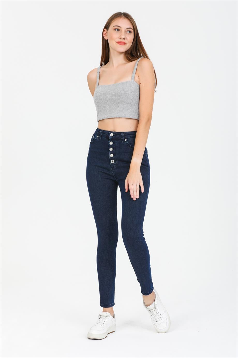 Love Me Düğmeli Slim Pantolon Lacivert