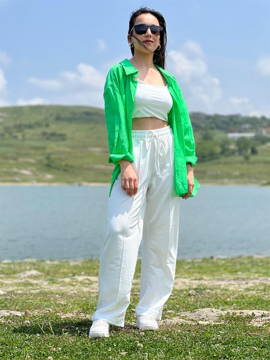Oversize Tek Cepli Ayrobin Gömlek Yeşil