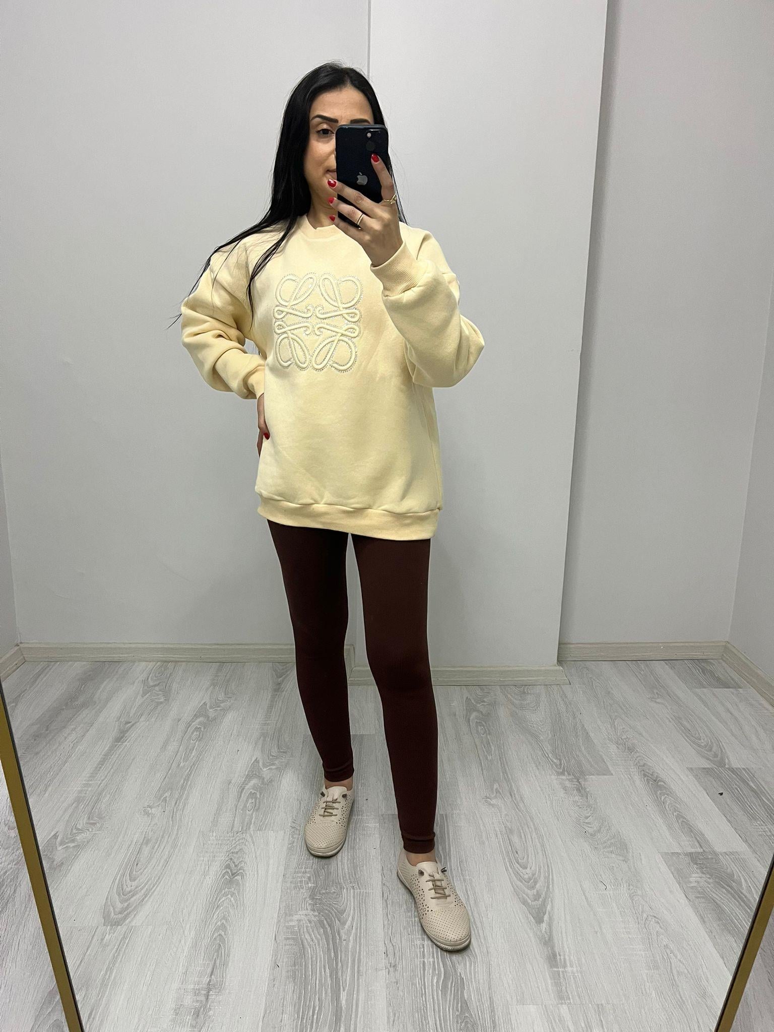 Üç İplik Taş Baskılı Sweatshırt Taş