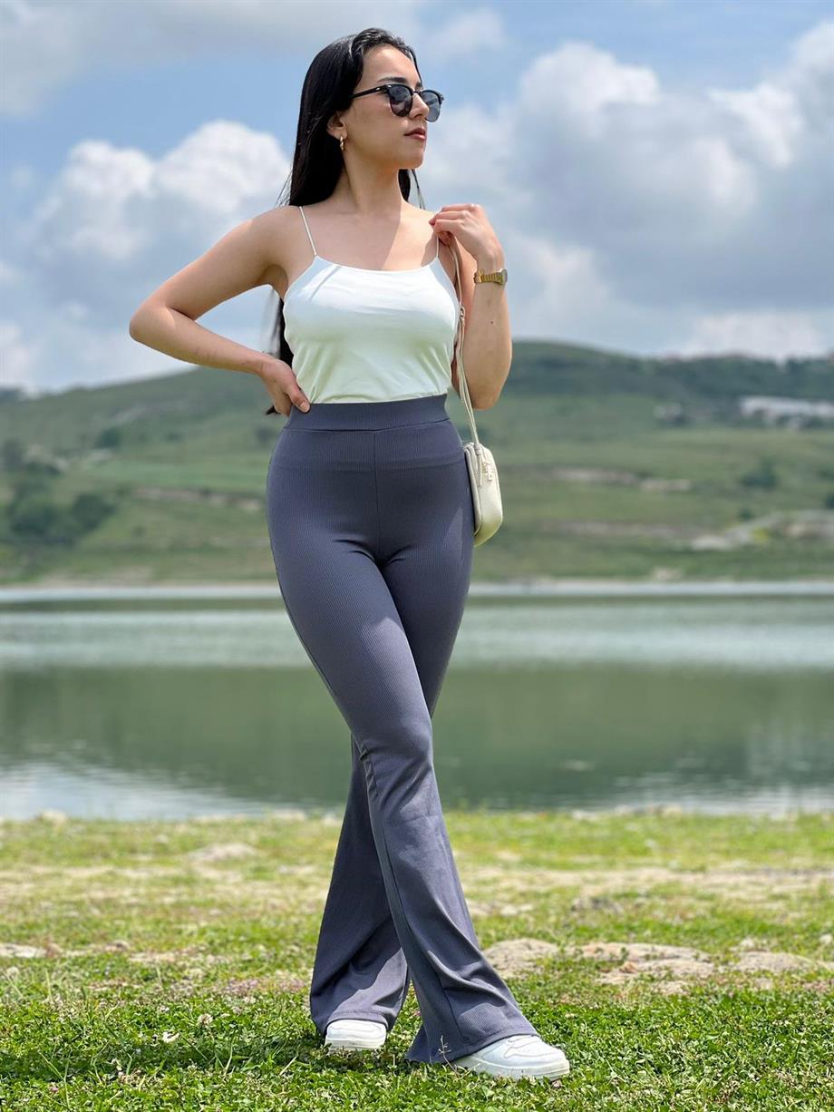 Yüksek Bel Fitilli İspanyol Paça Tayt Antrasit