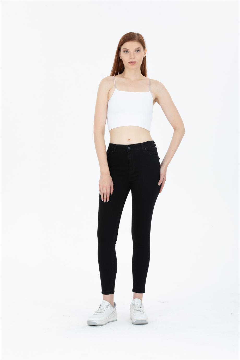 Yüksel Bel Dar Paça Jean Siyah
