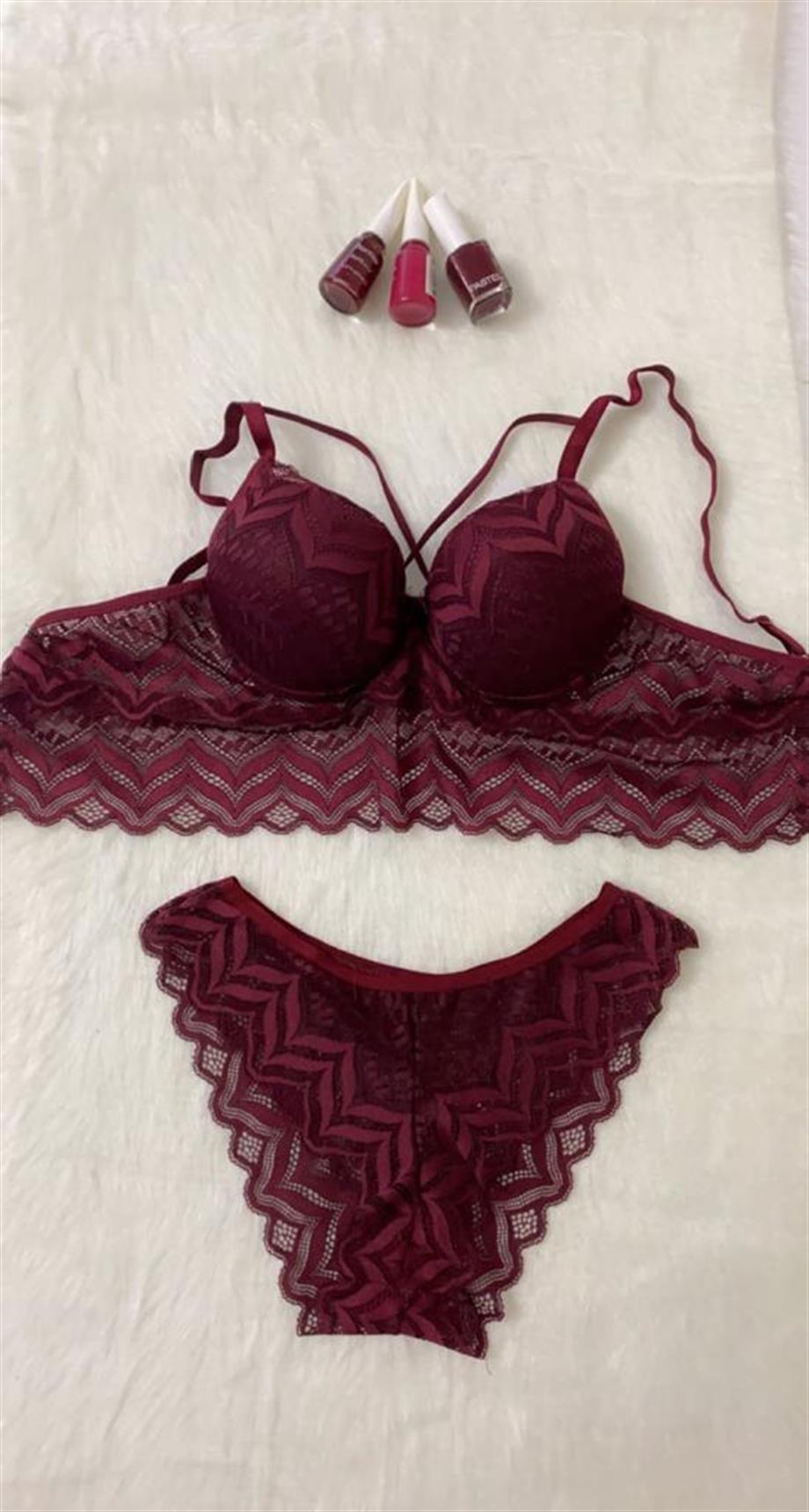 Destekli Bralet Sütyen Takımı Bordo
