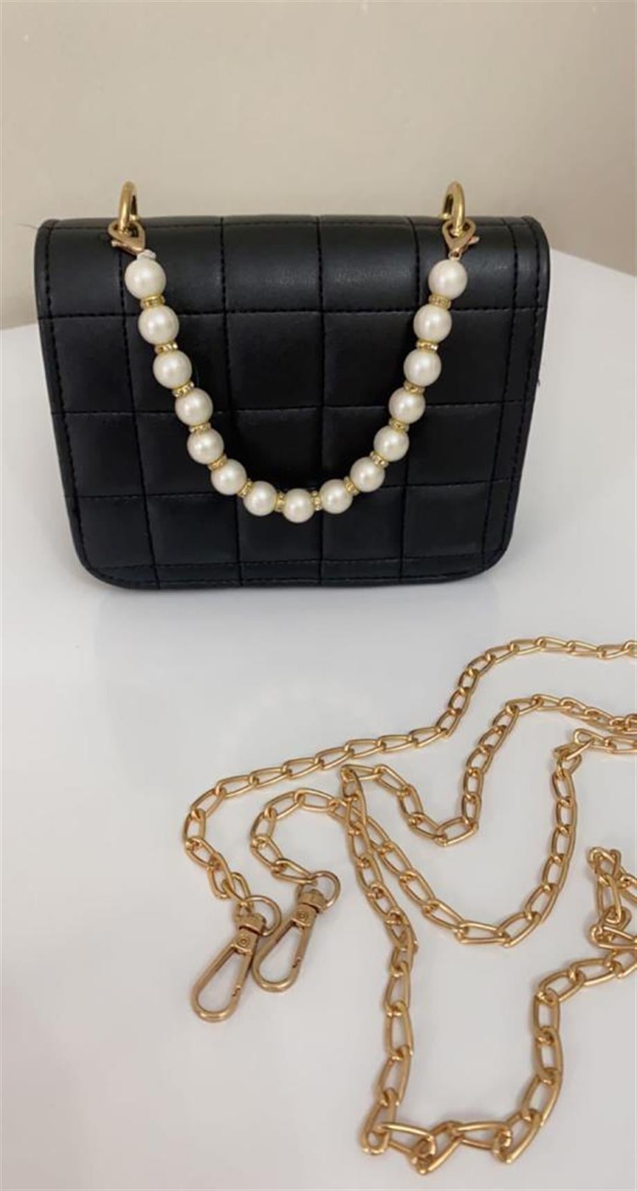 İnci Askılı Çanta Siyah