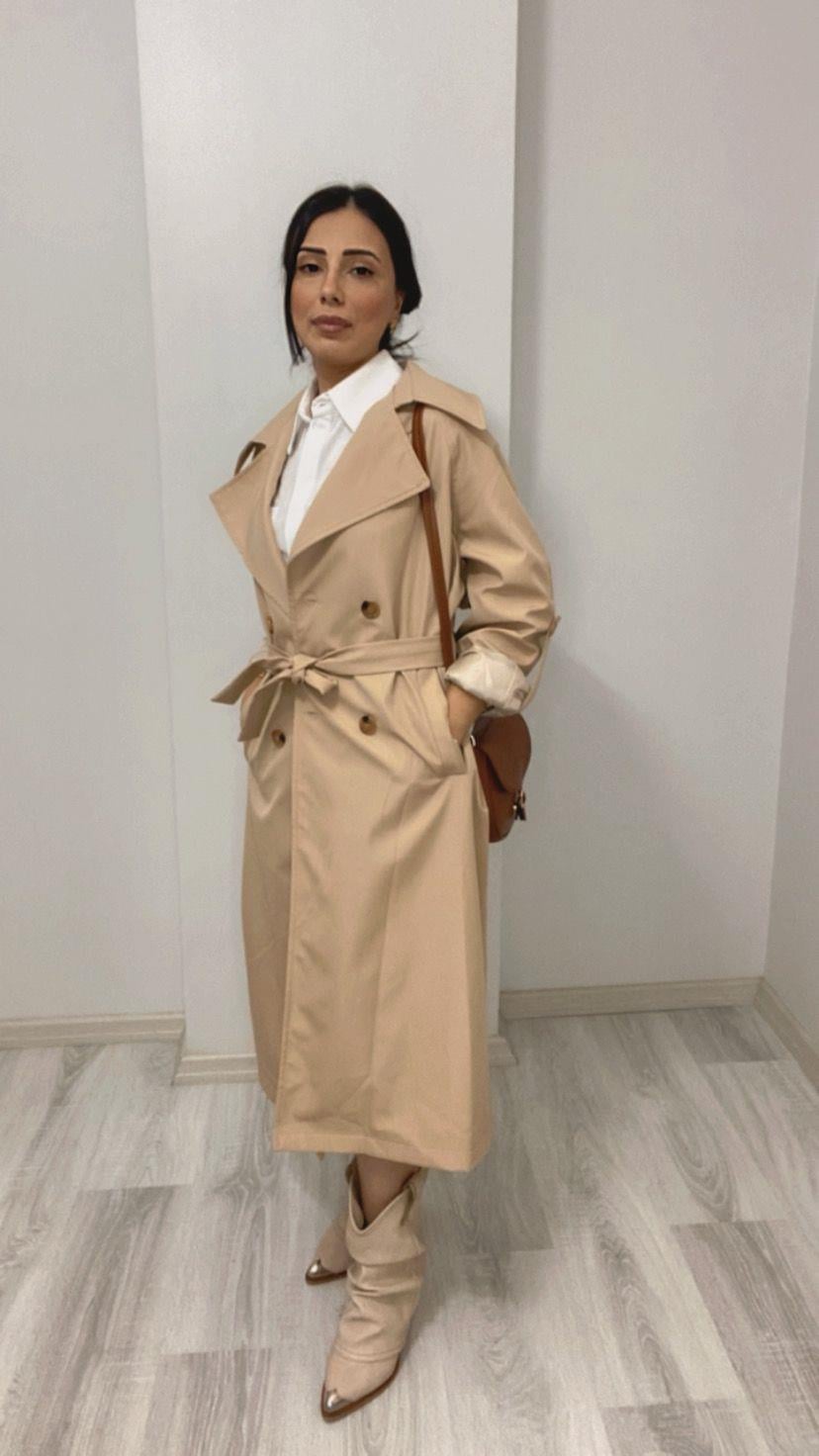 Kolu Katlamalı Arka Rüzgarlıklı Astarlı Trençkot Taş