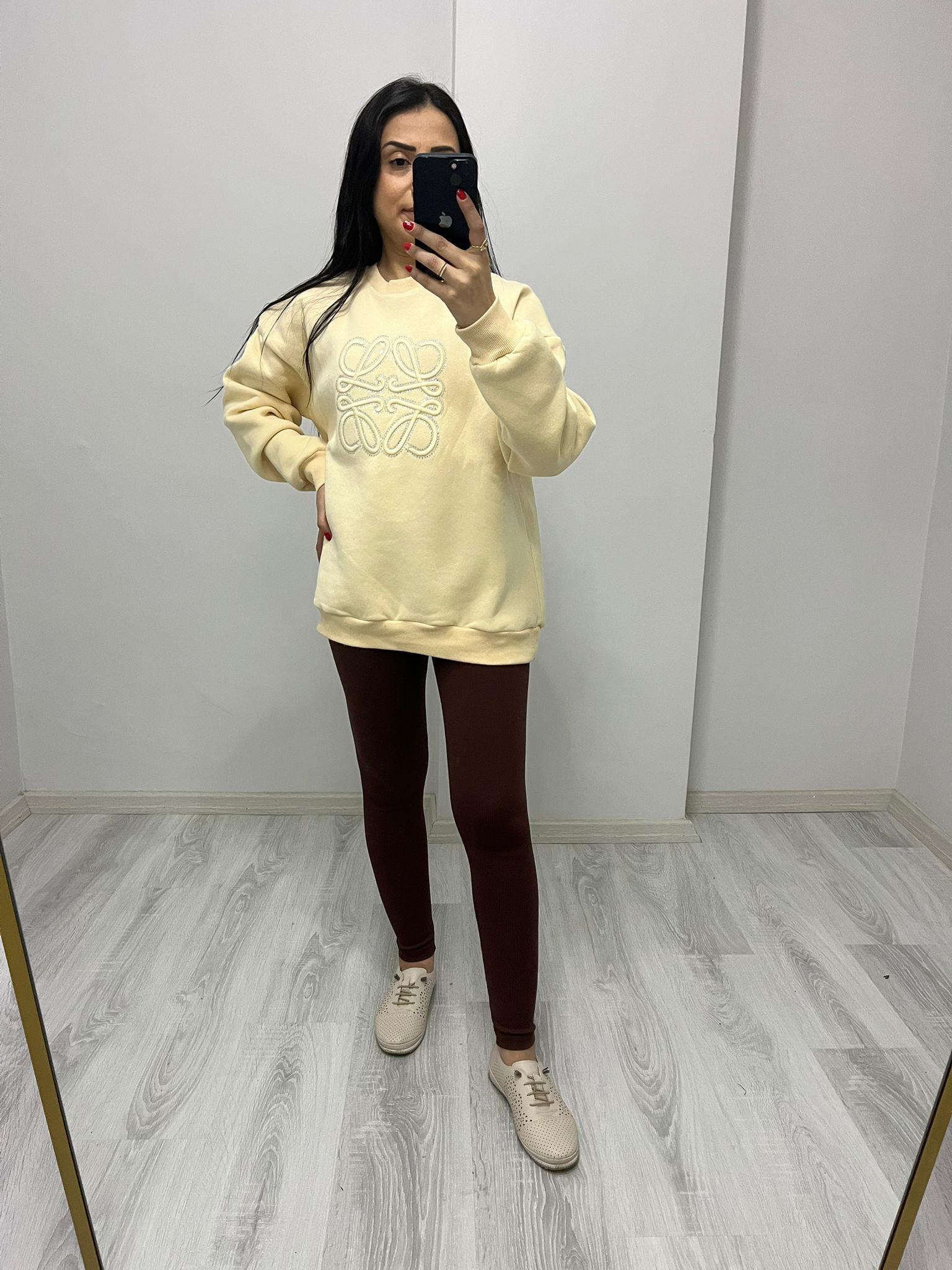 Üç İplik Taş Baskılı Sweatshırt Taş