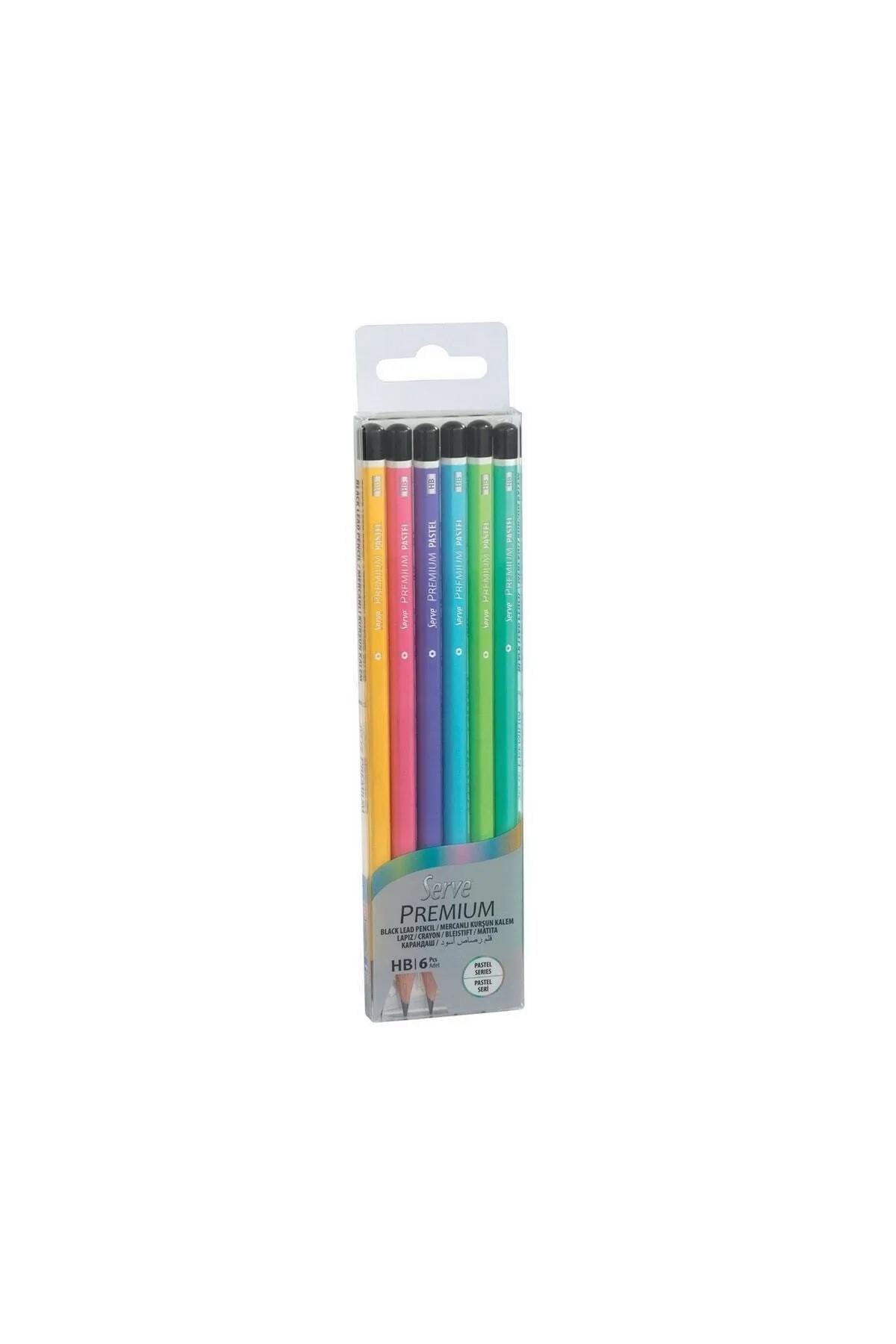  Kursun Kalem Pastel Ahşap Mercanlı 6Lı Pe
