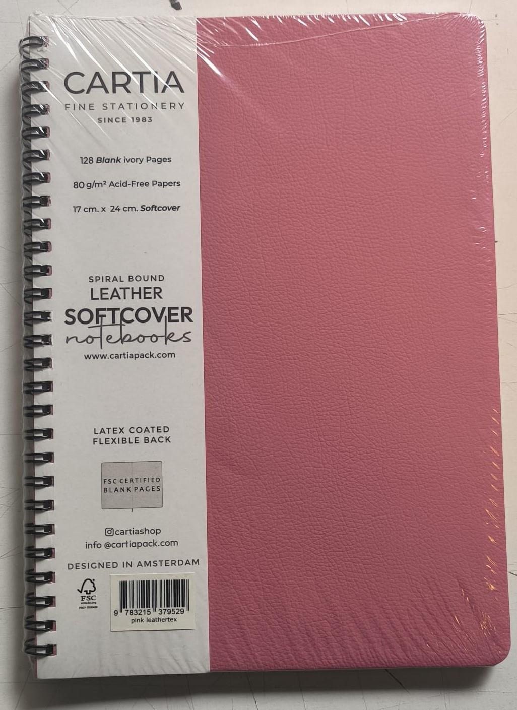 17x24cm Deri Yumuşak Kapak Spiralli 130 Sayfa Pembe Defter