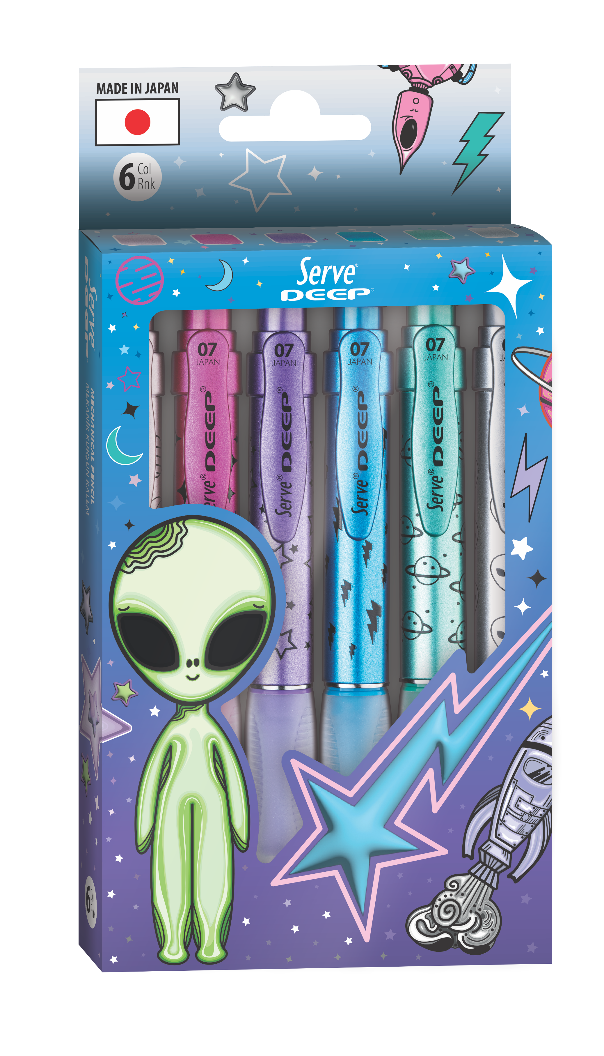 Deep M.Kurşun Kalem Uzay Tema Metalik 6 Lı Kutu Set-B