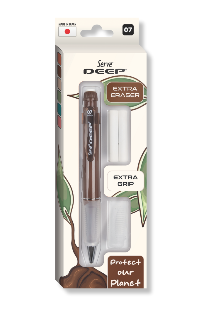 Serve Deep Kalem Grıp Silgi Yedekli Set 07 Mm Kahverengi