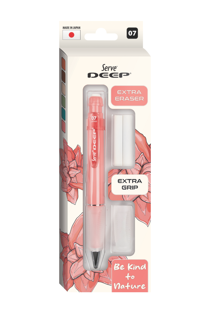 Serve Deep Kalem Grıp Silgi Yedekli Set 07Mm Mercan