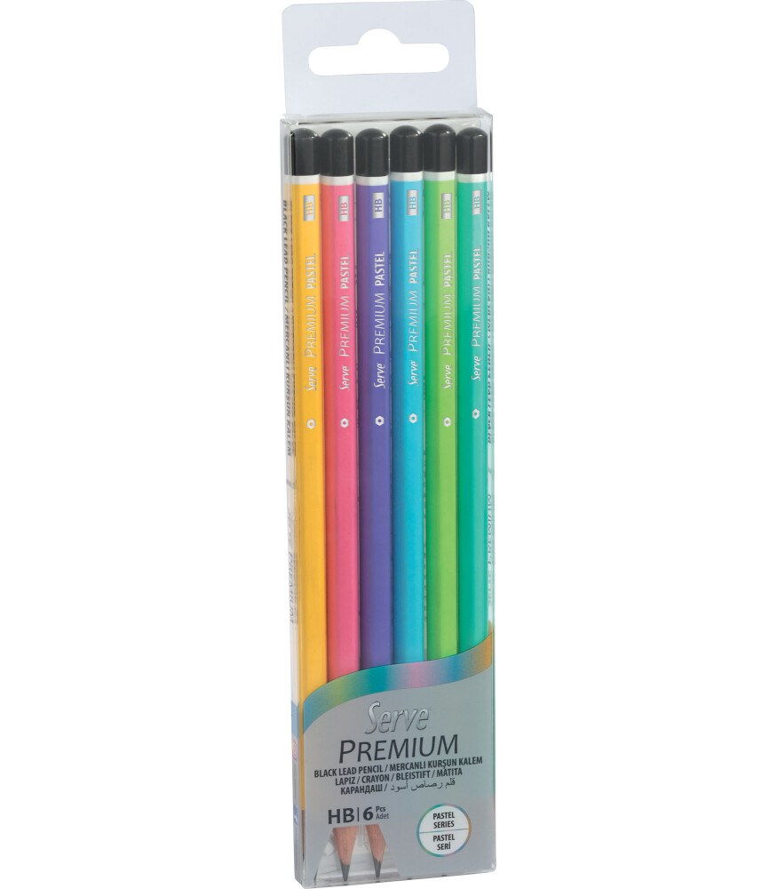 Serve Premium Kurşun Kalem Pastel Ahşap Mercanlı 6'lı Pet