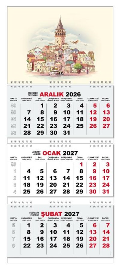 2027 Gemici Duvar Takvimi - Galata Kulesi