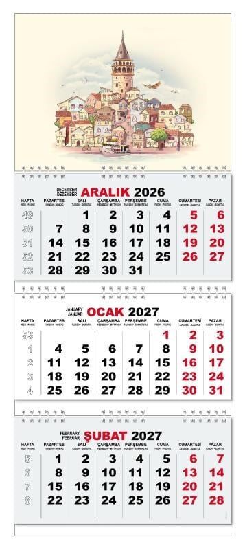 2027 Gemici Duvar Takvimi - Galata Kulesi