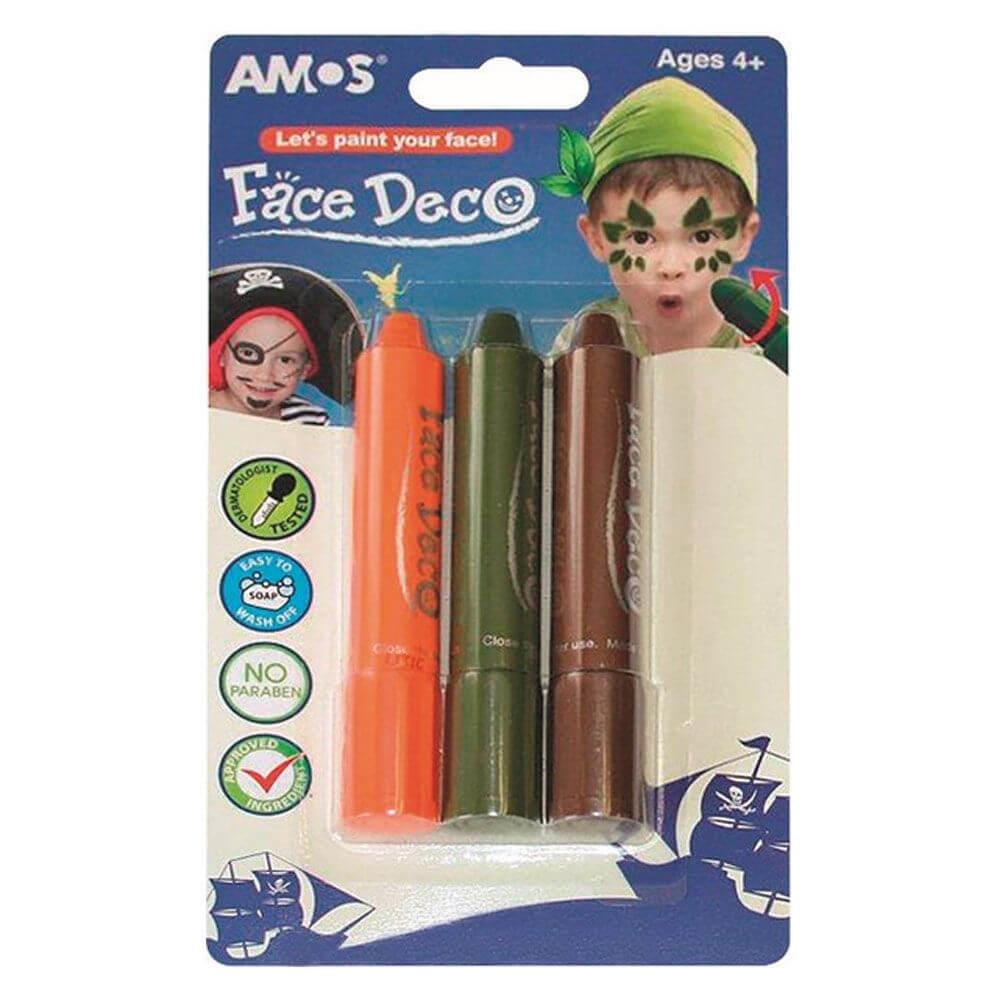 Amos Yüz Boyası 3 Lü Blister (Yeşil-Turuncu-Kahve) (Fd5b3b)