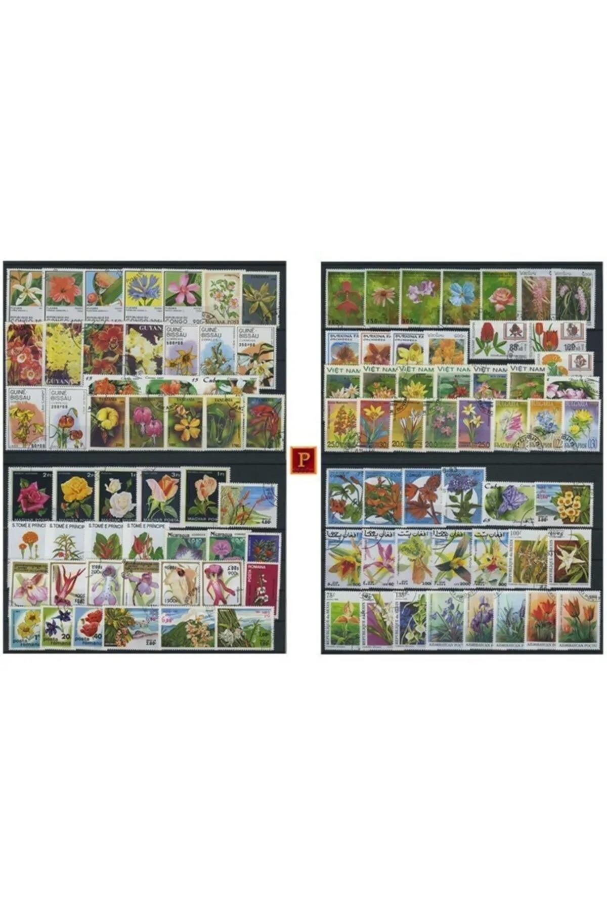 Çiçekler 100 Çeşit Damgalı Pul Koleksiyonu