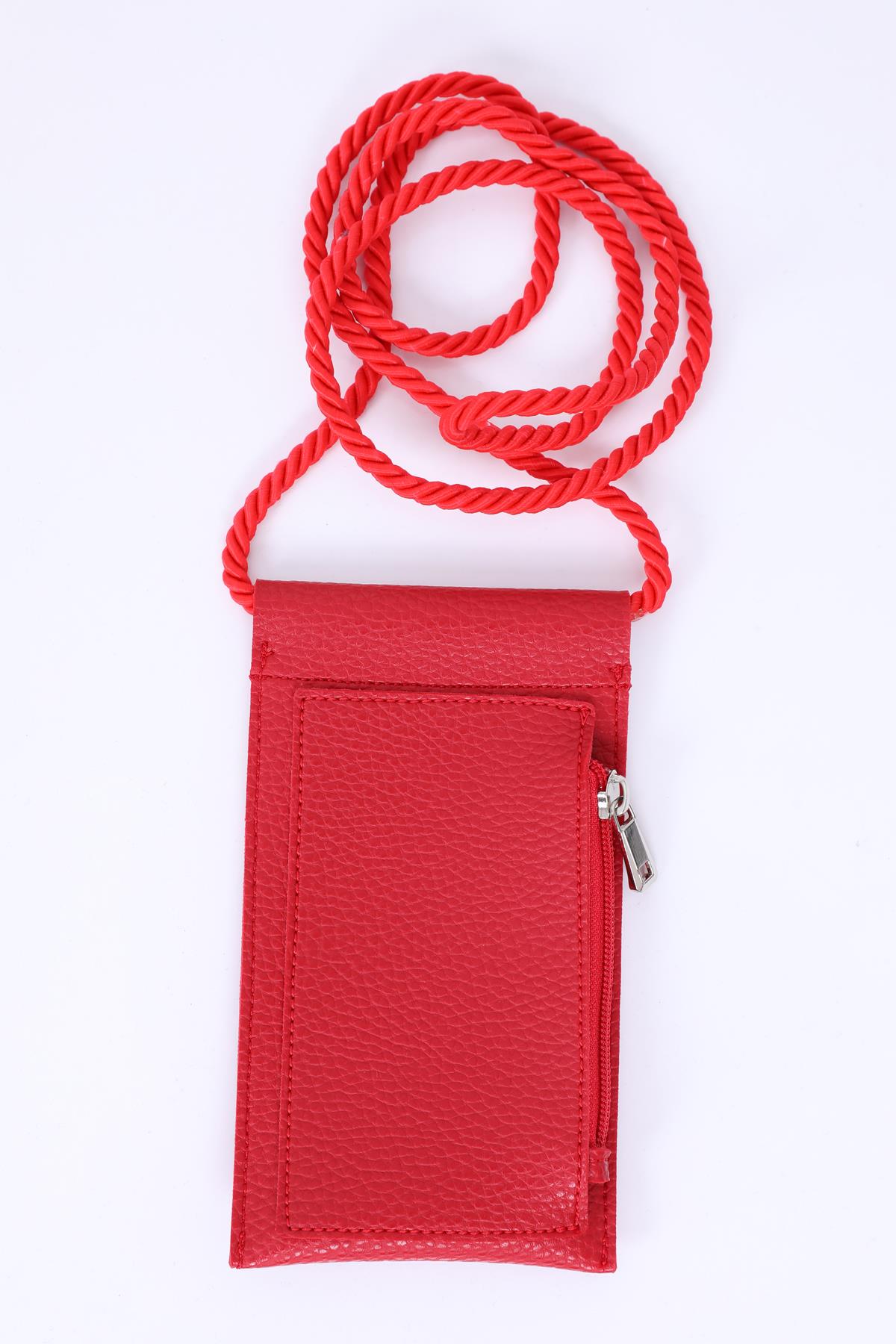 Kırmızı Yandan Fermuarlı Telefon Kabı