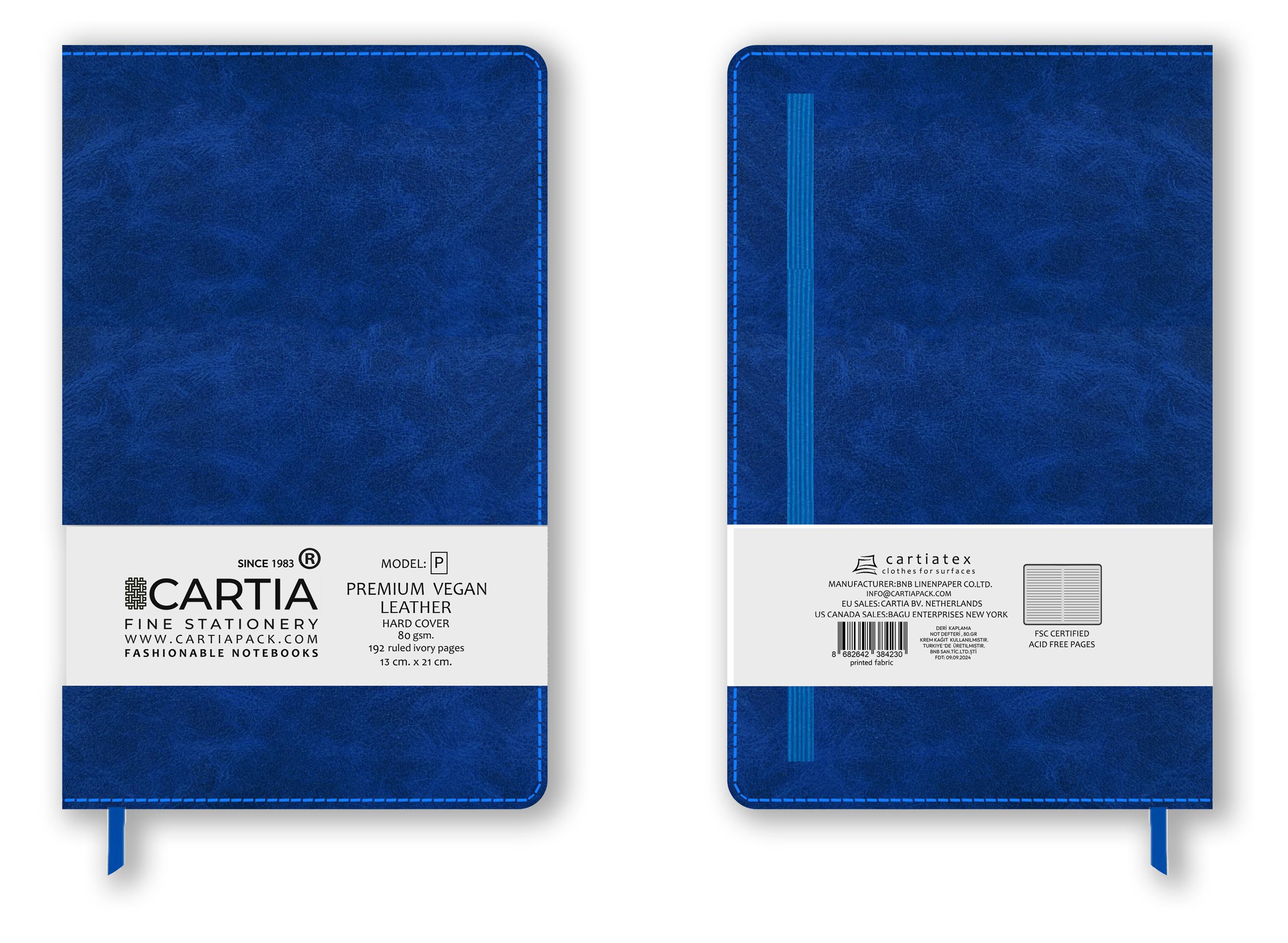 Premium Vegan Deri Mavi Not Defteri Çizgili Sert Kapak 13x21
