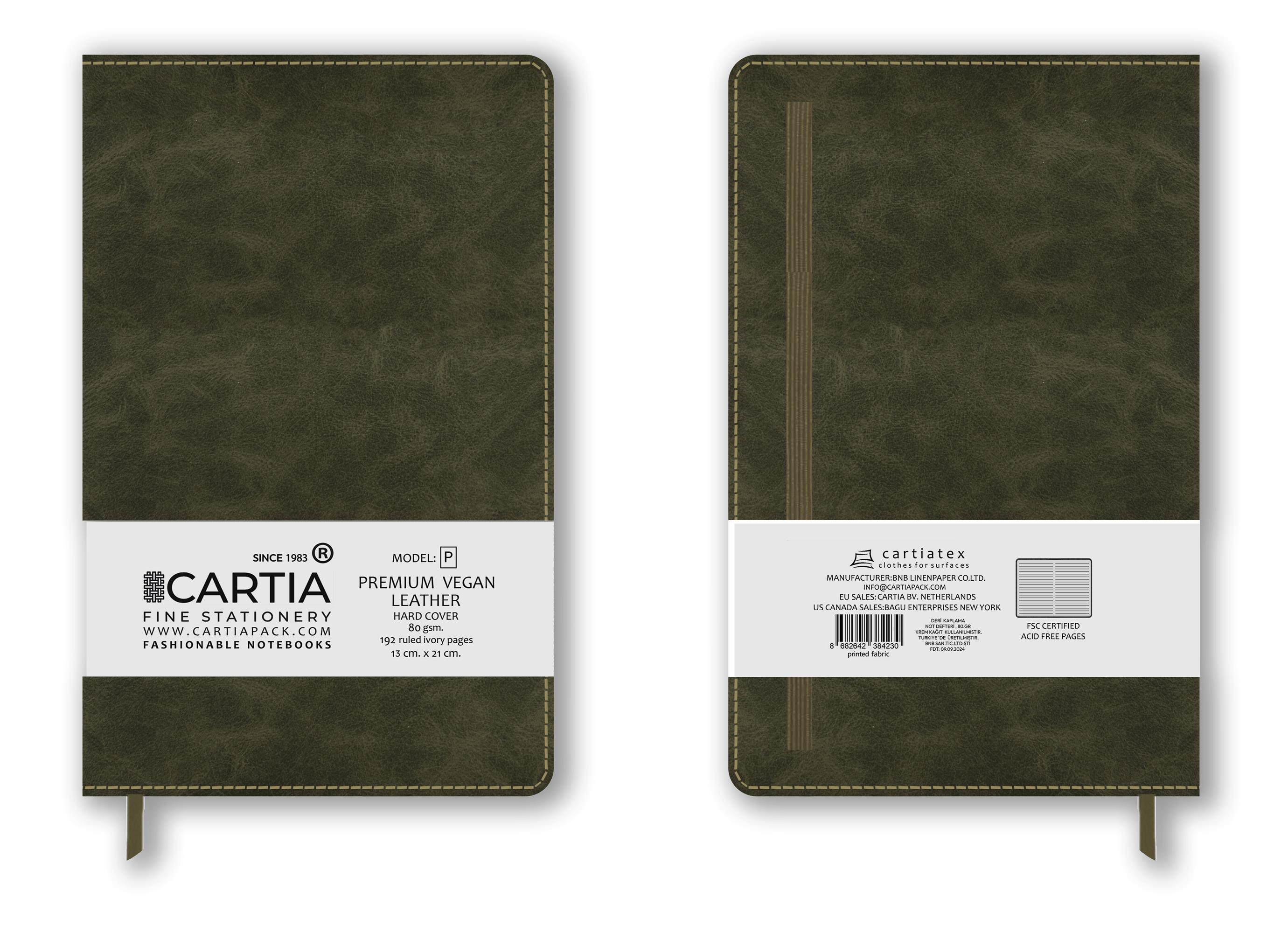 Premium Vegan Deri Yeşil Nor Defteri Çizgili Sert Kapak 13x21