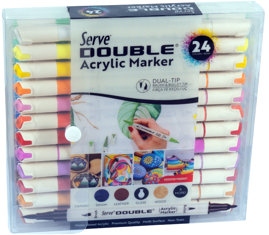 Serve Double Akrilik Markor Fırça Ve Keçeli Uç 24Lü Pet