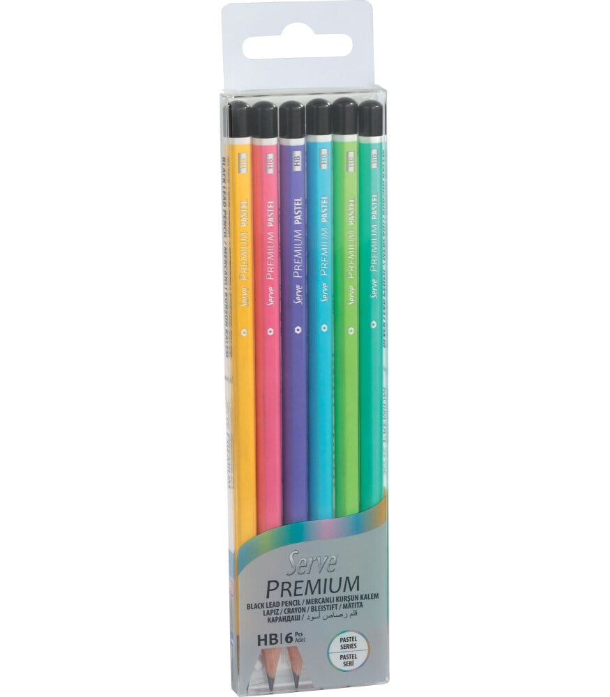 Serve Premium Kurşun Kalem Pastel Ahşap Mercanlı 6'lı Pet