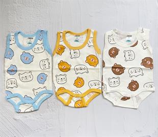 Ayıcık Baskılı İnterlok Zıbın, Unisex %100 Pamuklu, Çıt Çıtlı