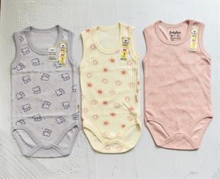 3'lü Çicekli,Güneşli,Filli  Baskılı İnterlok Zıbın, Unisex %100 Pamuklu, Çıt Çıtlı Badi