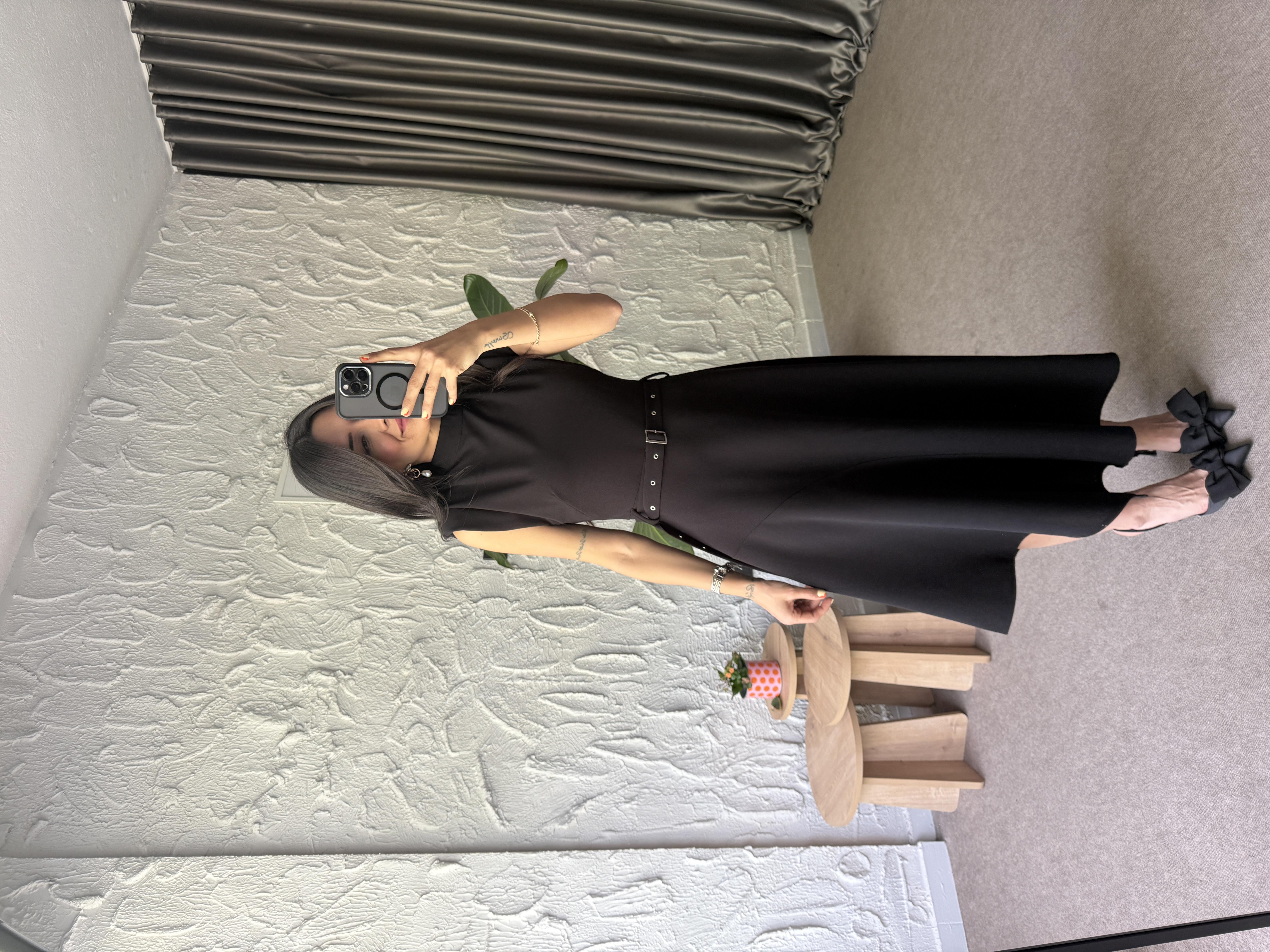 Asimetrik Kemerli Midi Elbise