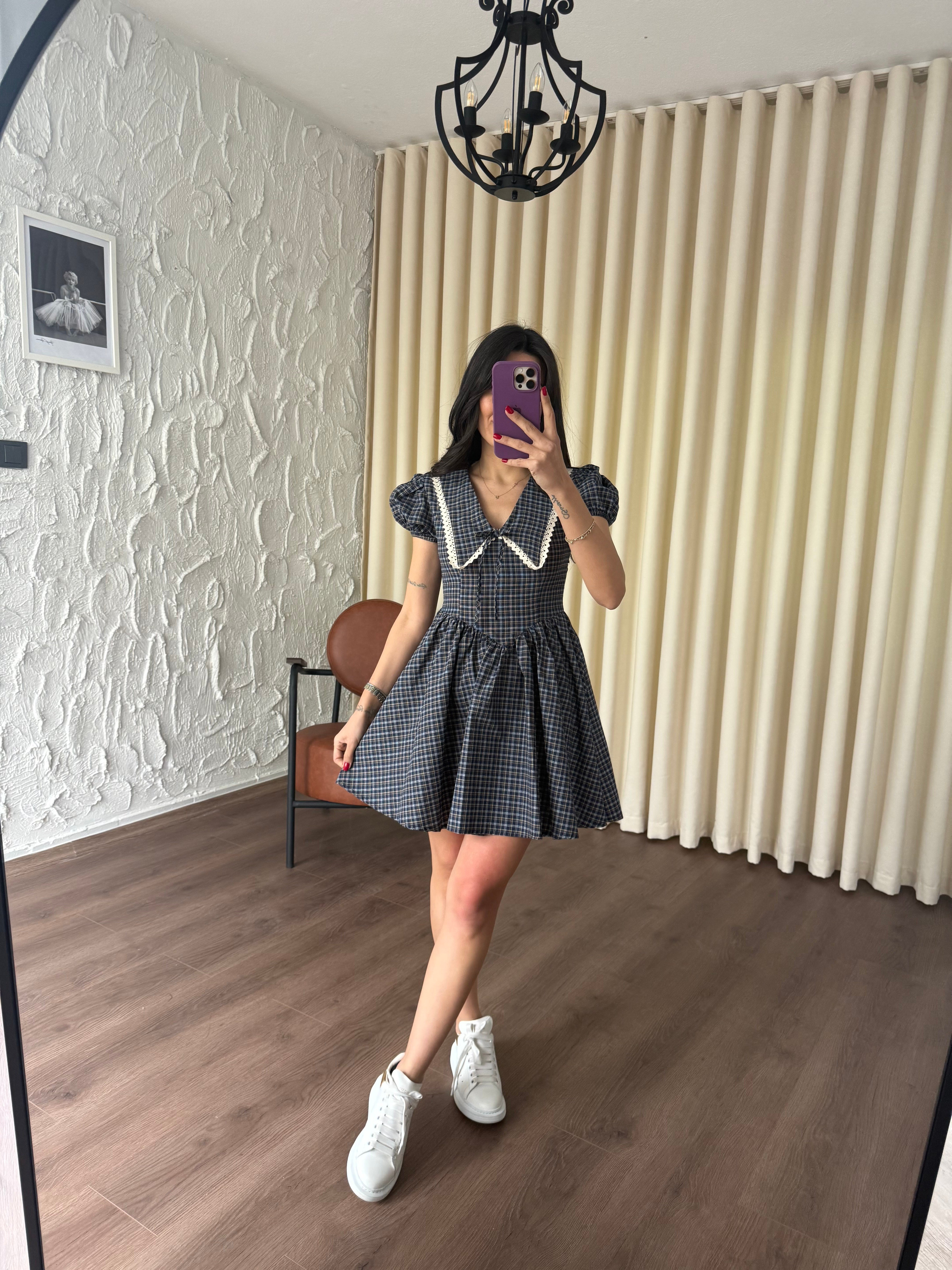 Bebe Yaka Ekoseli Elbise