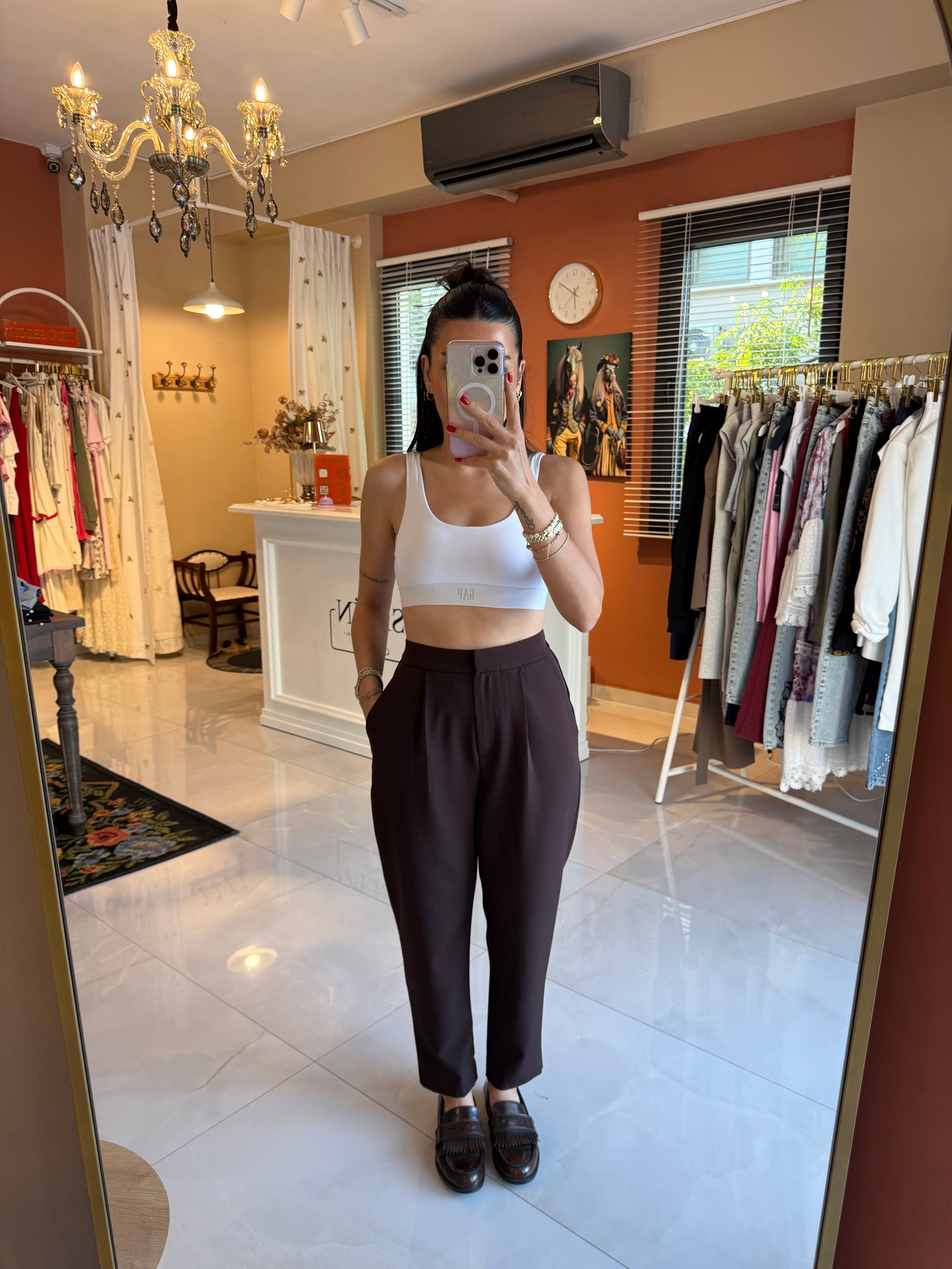 Beli Lastikli Kahve Havuç Model Pantolon