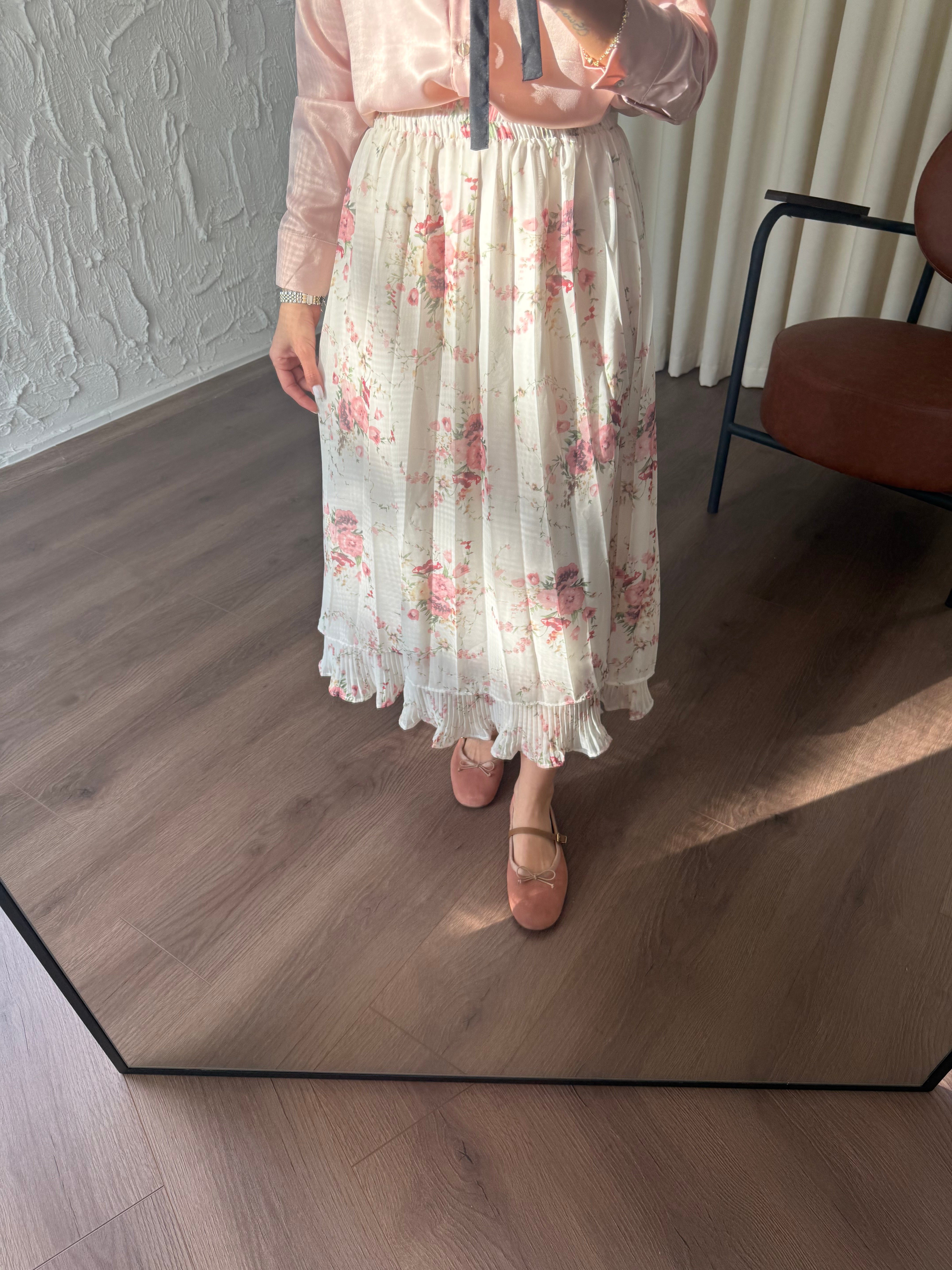 Çiçekli Fırfırlı Piliseli Etek