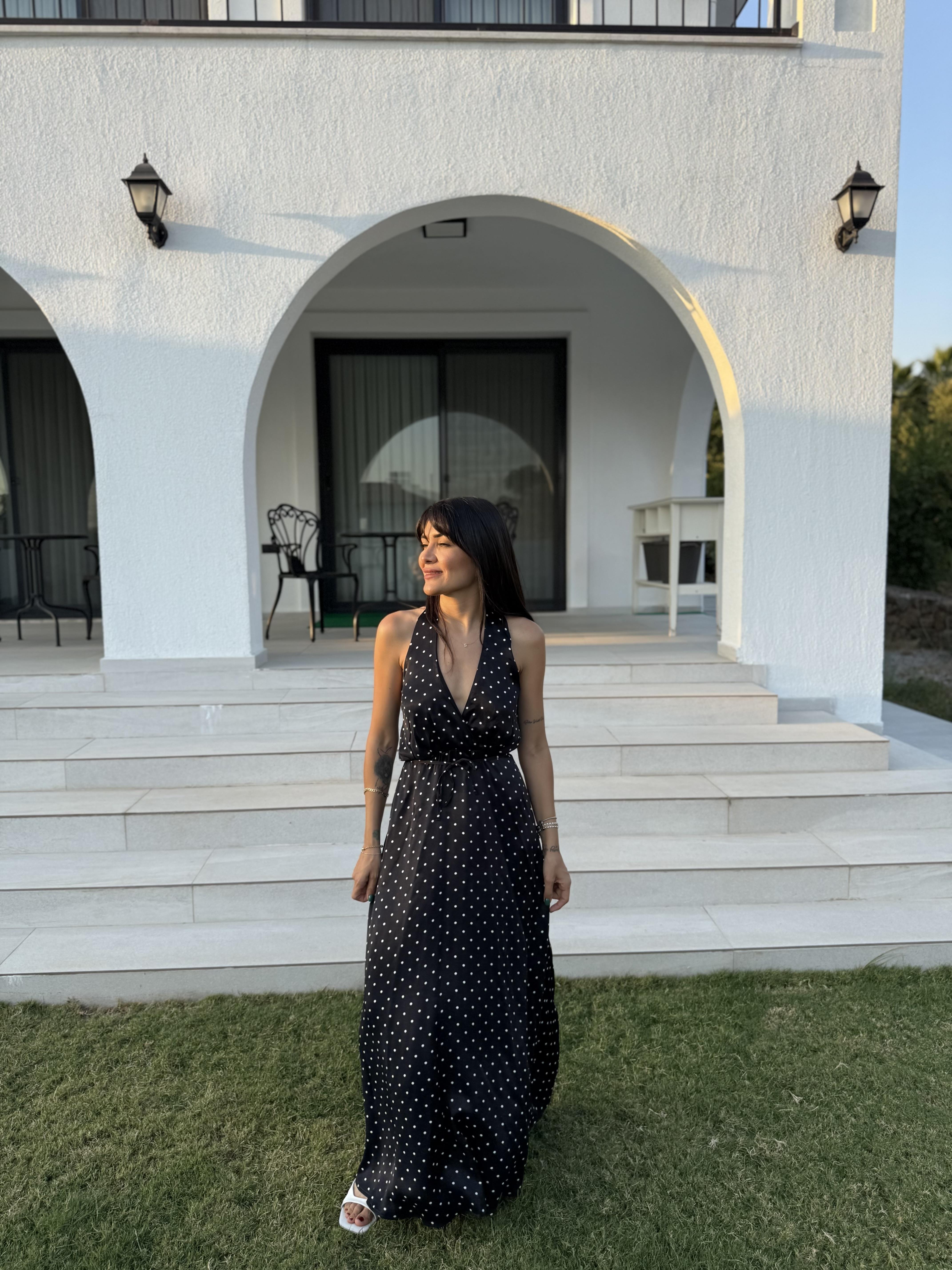 Dalya Puantiyeli Elbise - Siyah