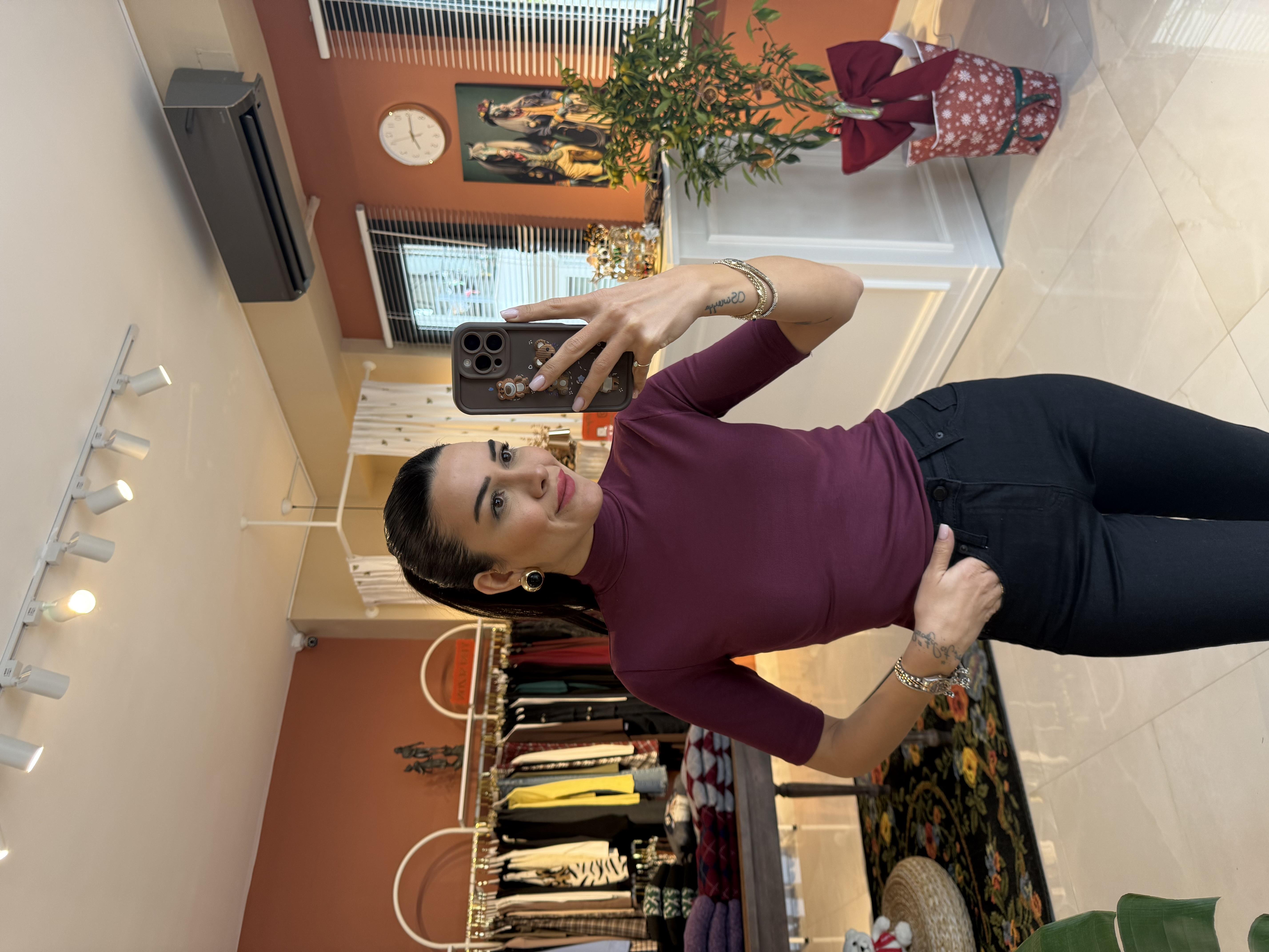 Dik Yaka Bordo Yarım Kol Body