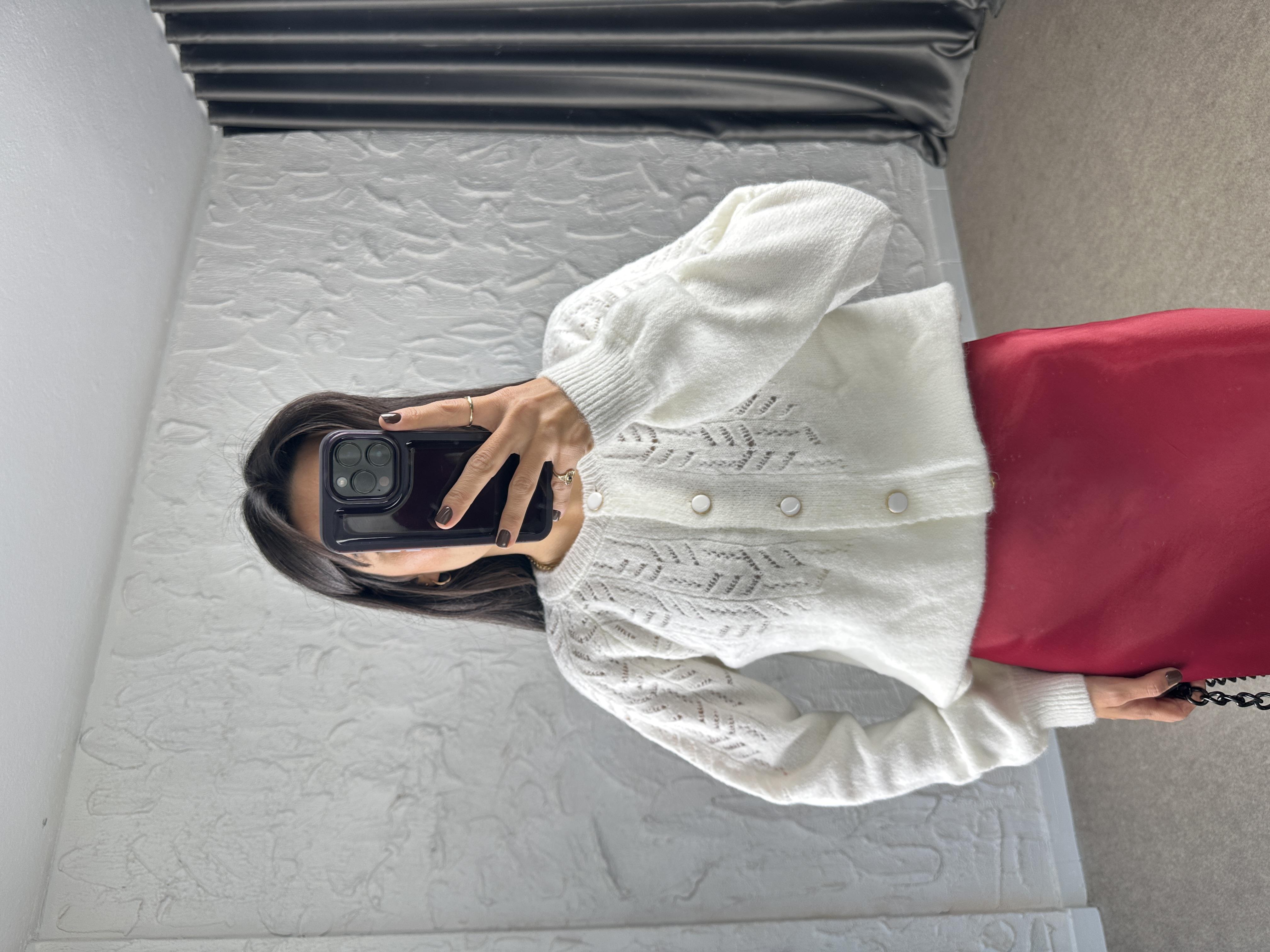 Ekru Ajur Detaylı Hırka Triko