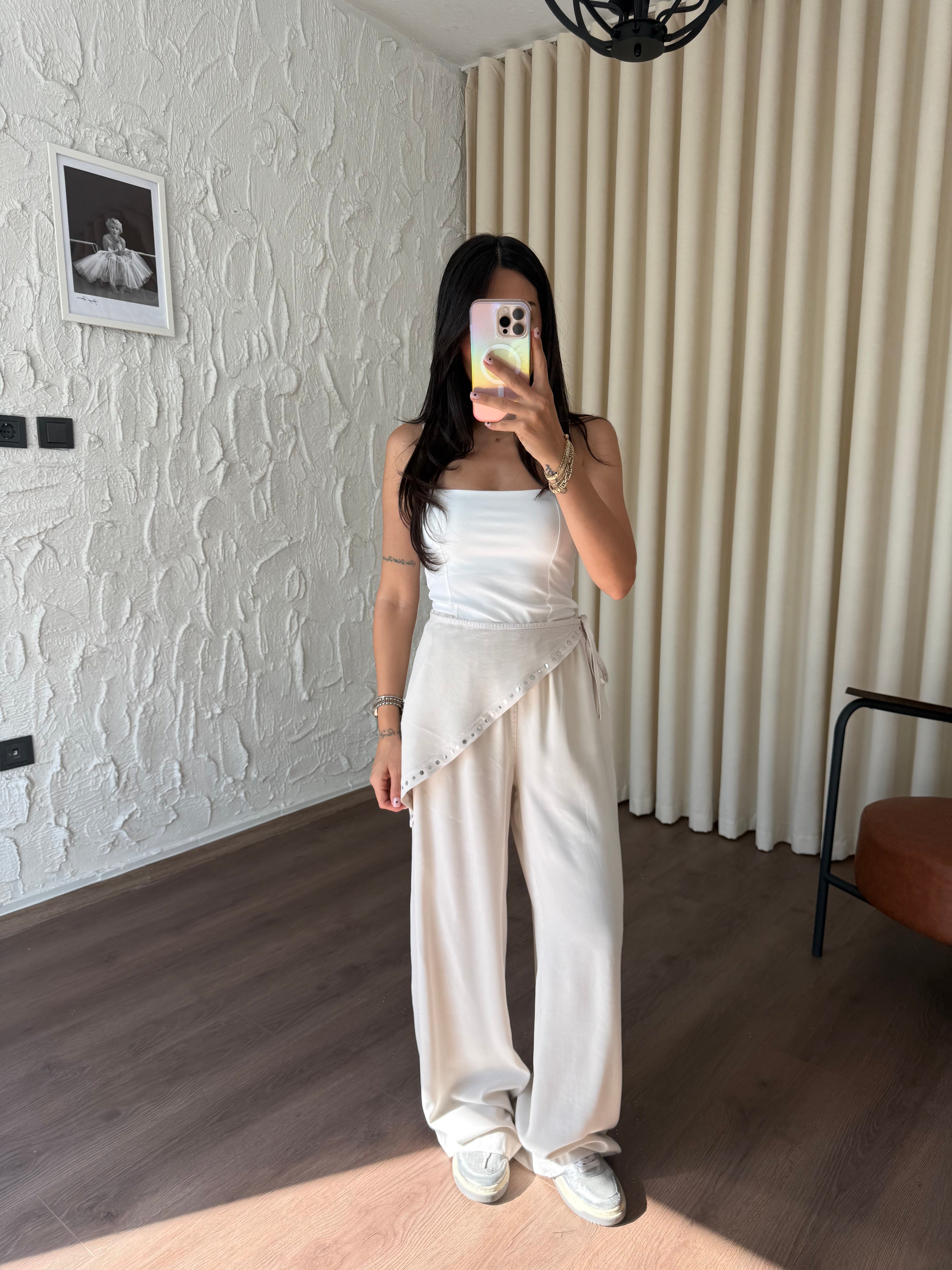 Fular Detaylı Taş Pantolon