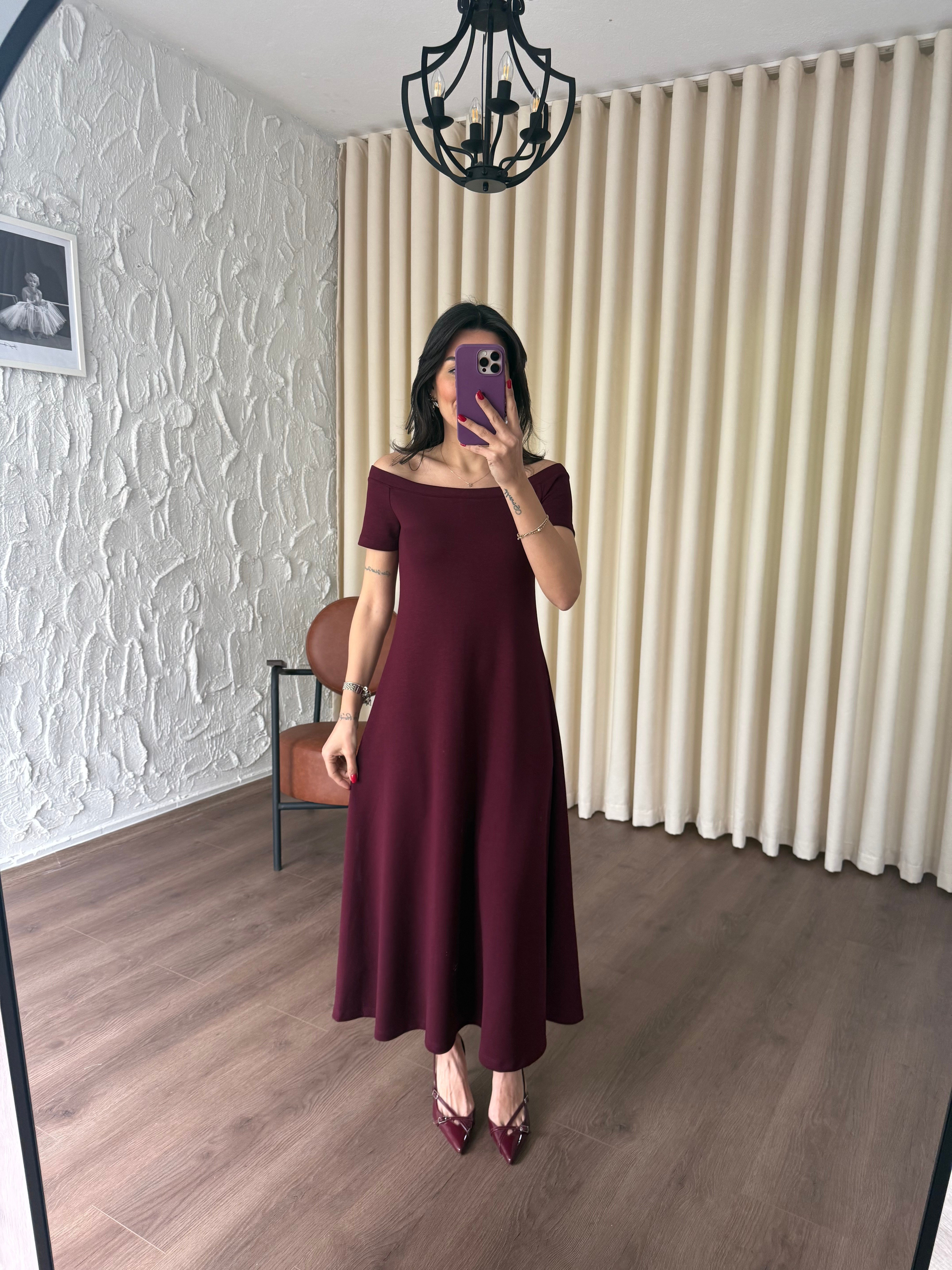 Grace Madonna Yaka Bordo Elbise