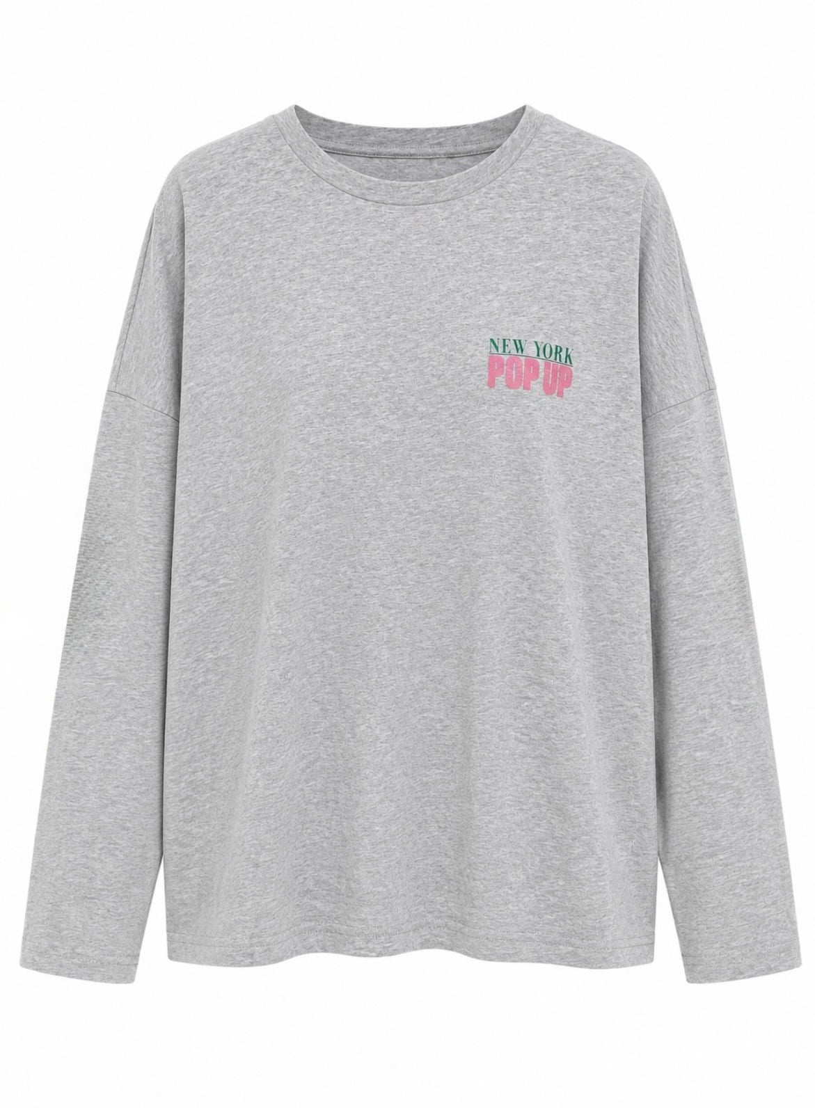 Gri Baskılı Basic Uzun Kollu Tshirt