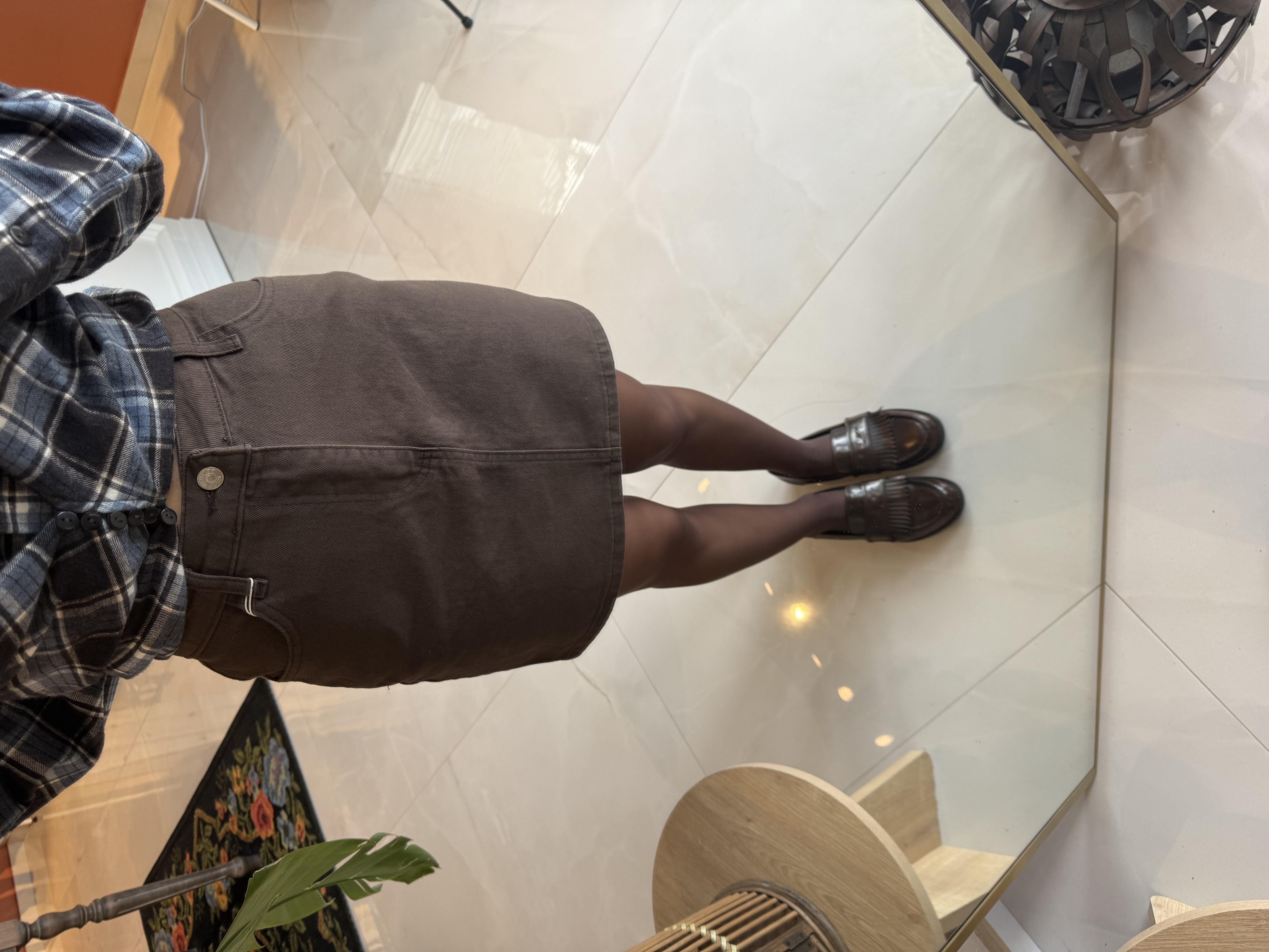 Kahverengi Kot Mini Etek