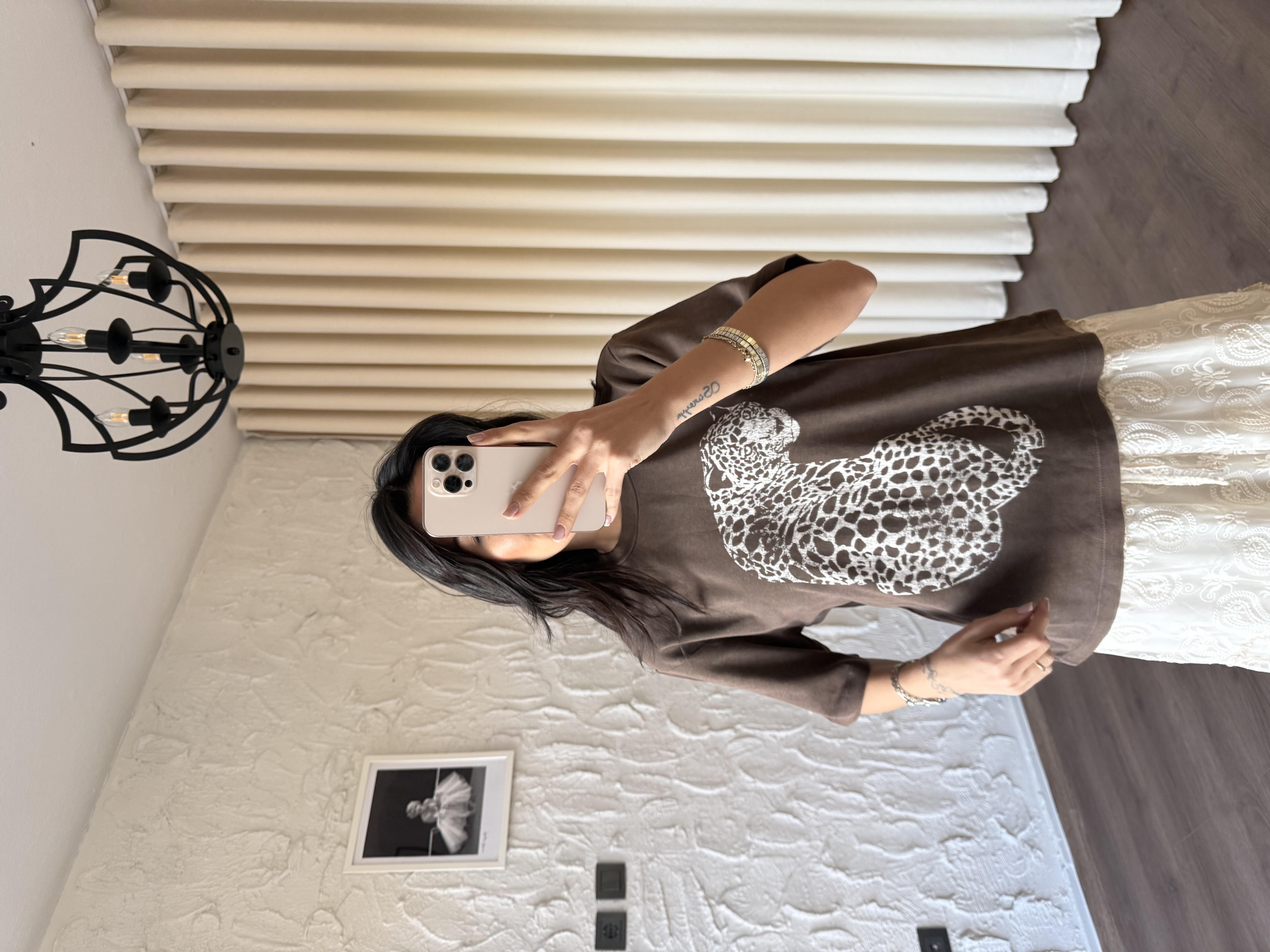 Kaplan Baskılı Kahverengi Tshirt