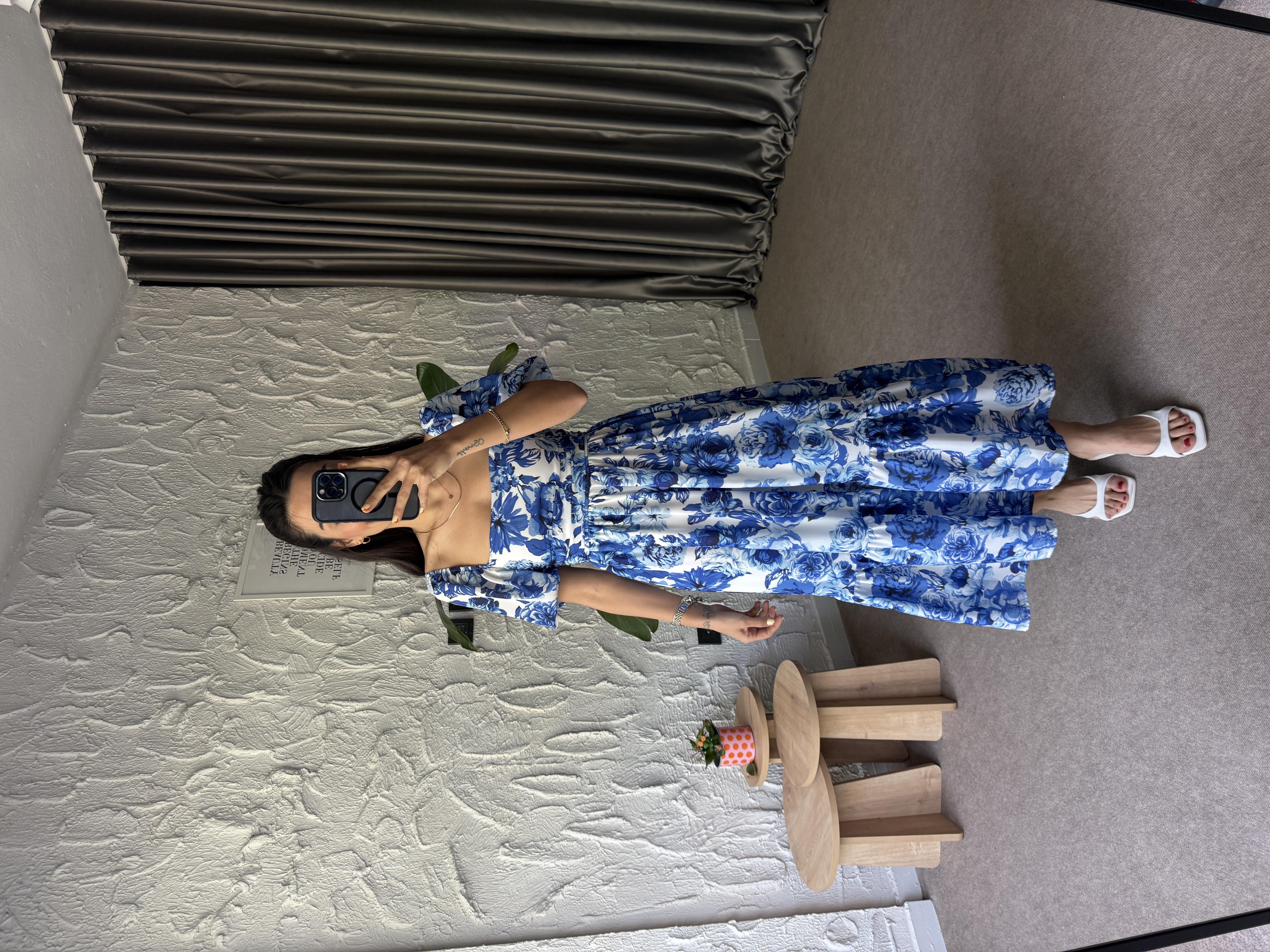 Kassel Kare Yaka Balon Kol Elbise