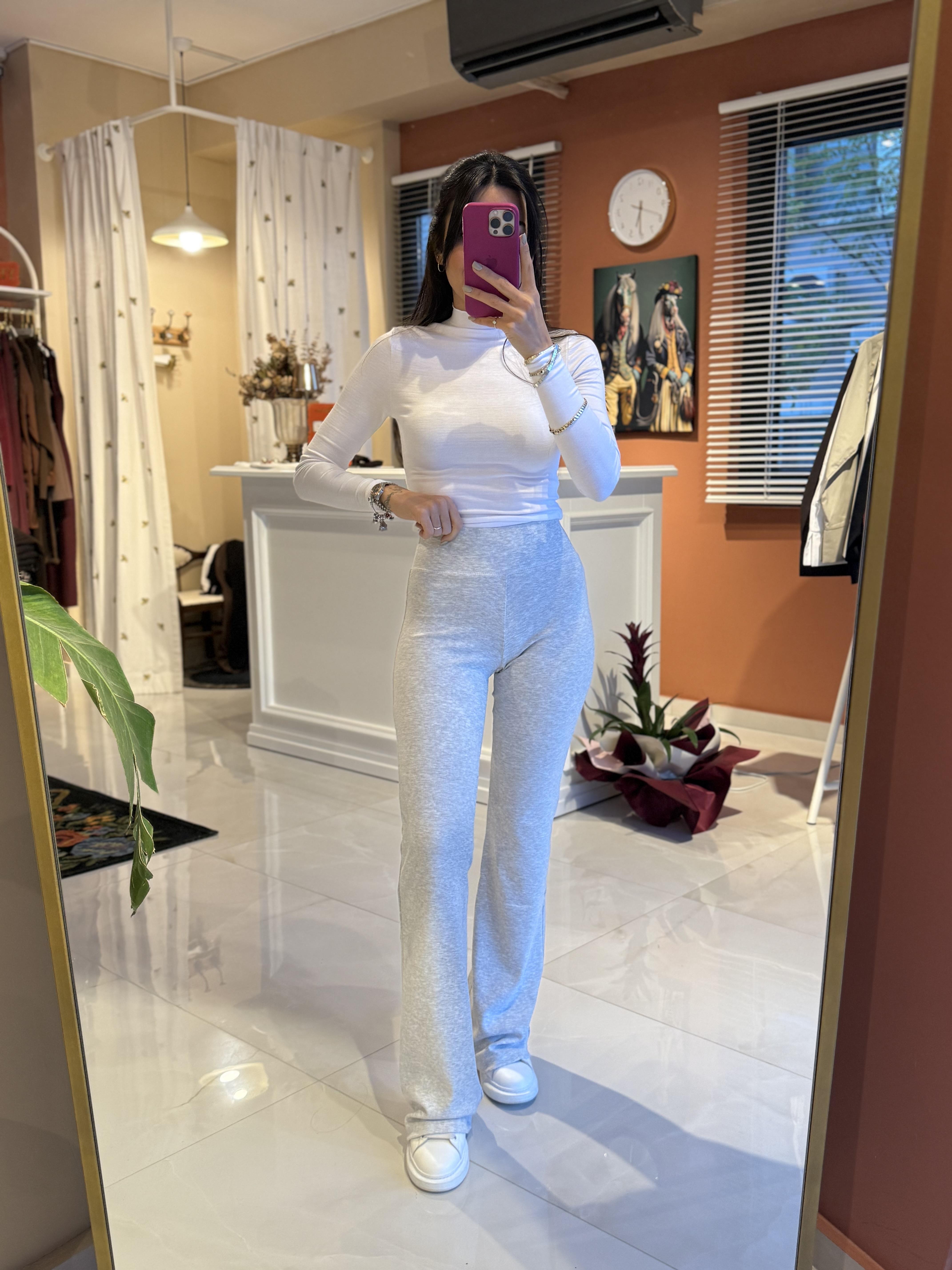 Kemer Detaylı İspanyol Tayt Pantolon - Gri