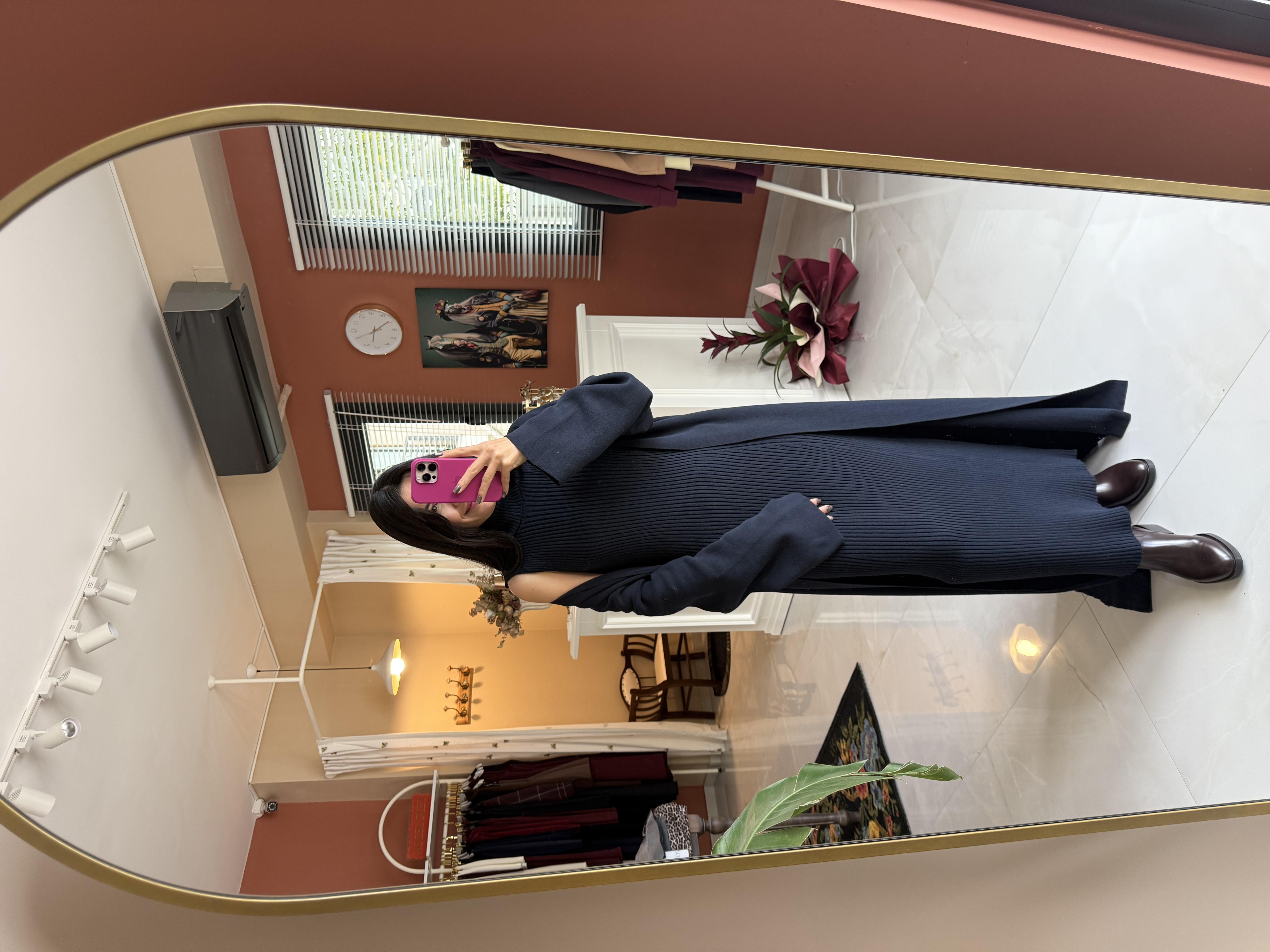 Lacivert Hırkalı Triko Elbise