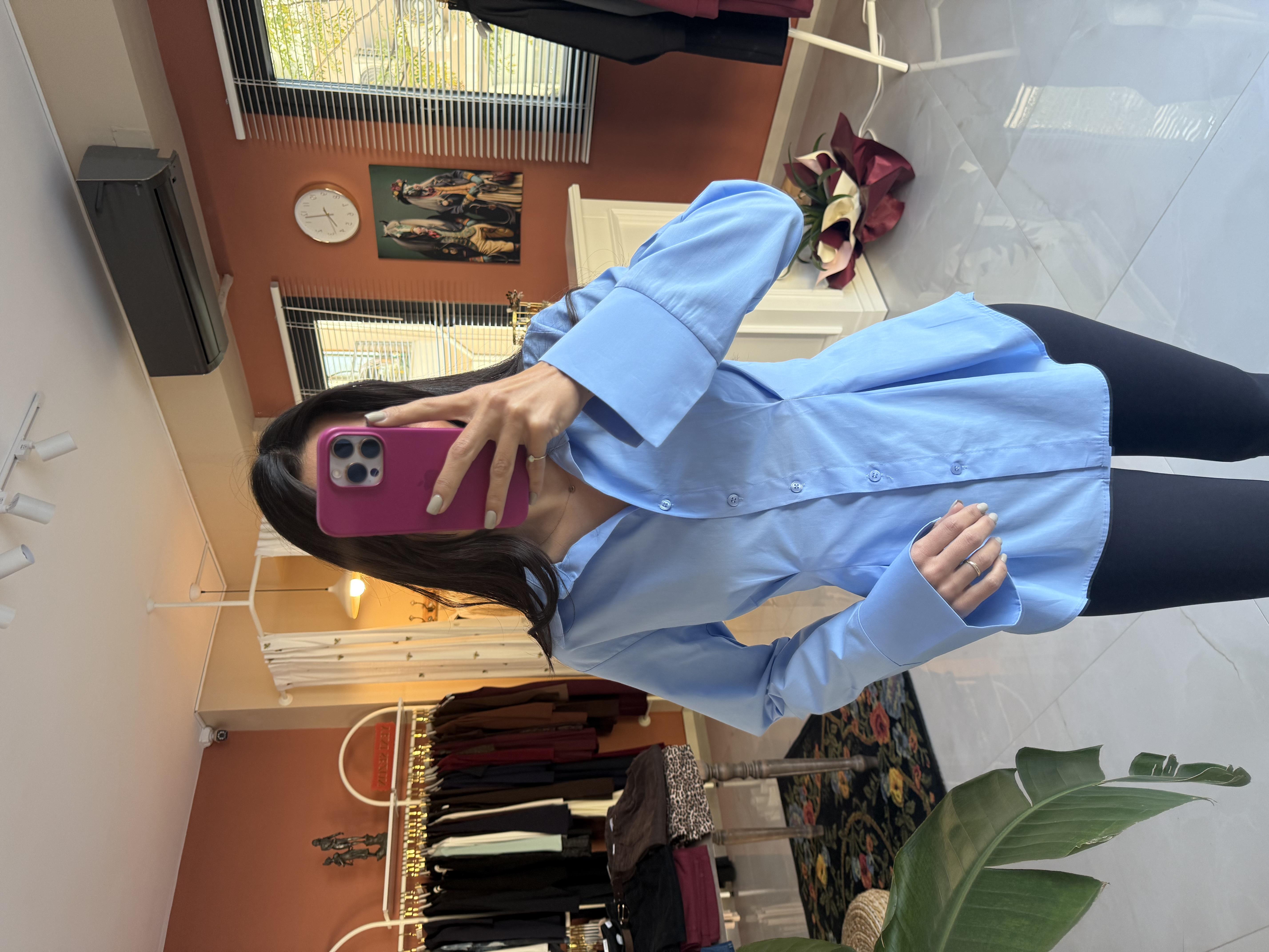 Mavi Pilili Bilek Detaylı Gömlek