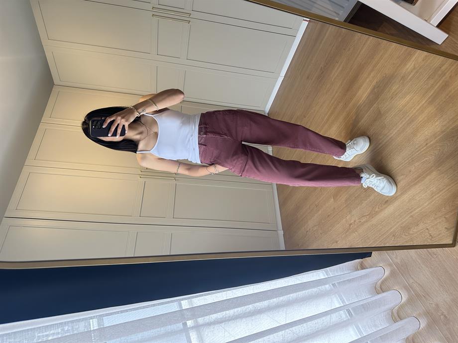 Mürdüm Renk Mom Pantolon