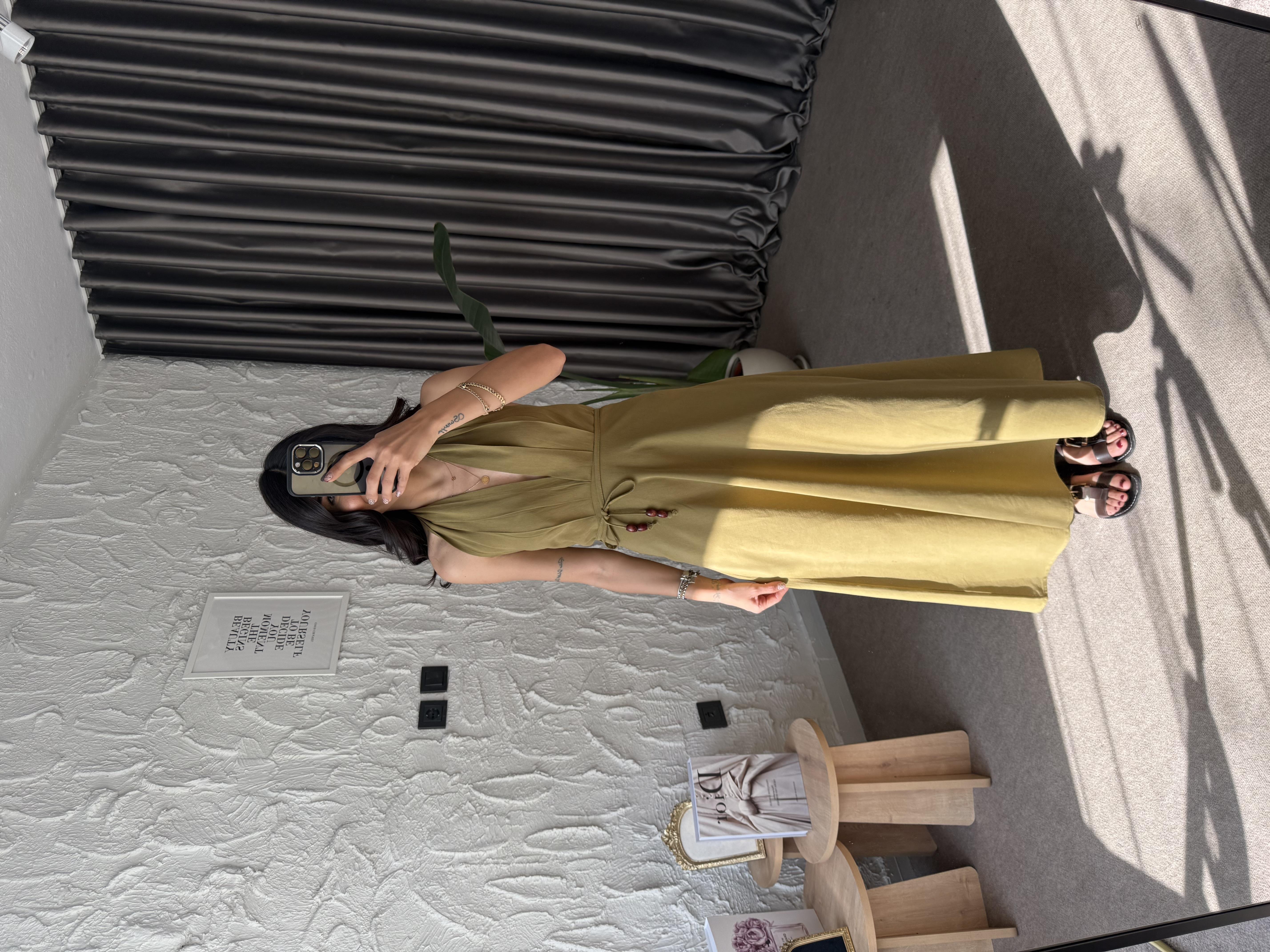 Noah Boyun Geçmeli Beli Kuşaklı Elbise - Haki 